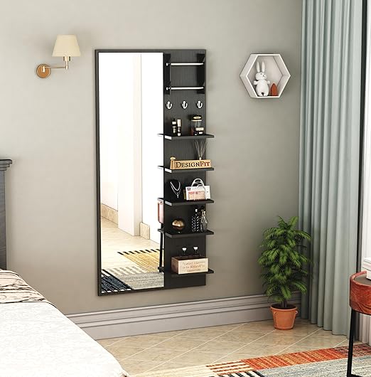 Designfit Engineered Wood Wall Mount Dressing Table Mirror With Shelves