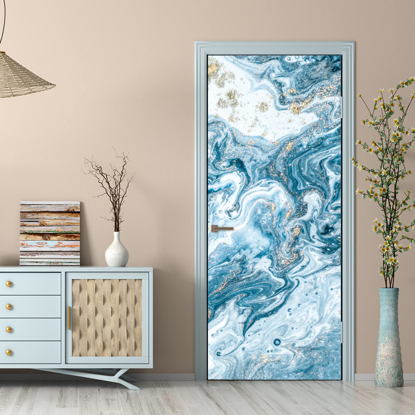 A.Monamour 3D-deurstickers voor binnendeuren abstract wit marmer steen witte tegels marmeren textuur achtergrond vinyl waterdichte zelfklevende deur muurschildering sticker voor slaapkamer kantoor badkamer 77 x 200 cm