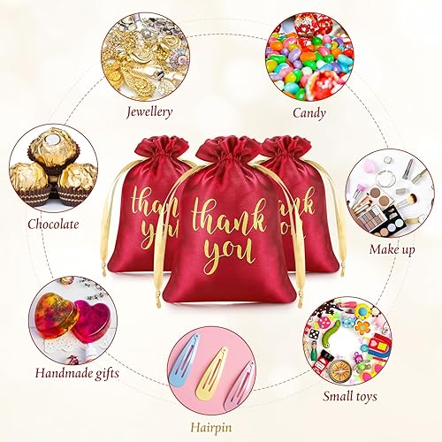 Miniatura 7 de 50 bolsas de regalo de satén con cordón para joyas, bolsas para dulces para bodas, fiestas, despedidas de soltera, baby shower, cumpleaños y