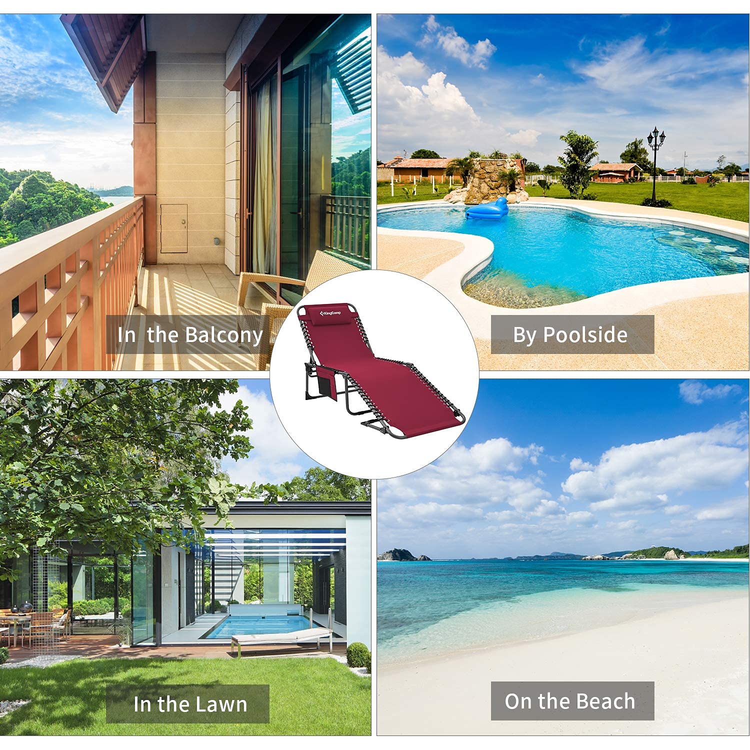 KingCamp 4Fold Folding Outdoor Chaise Lounge Chair for Beach