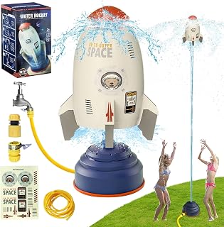 Rocket Sprinkler for Kids and Toddlers, Outdoor Water Toys, 360° Aerial Rocket Sprinkler with 118 inch Water Pipe, Rotate and Spray Fun Water Sprinkler Toys, Summer Kids Boys Girls Sprinklers for Yard