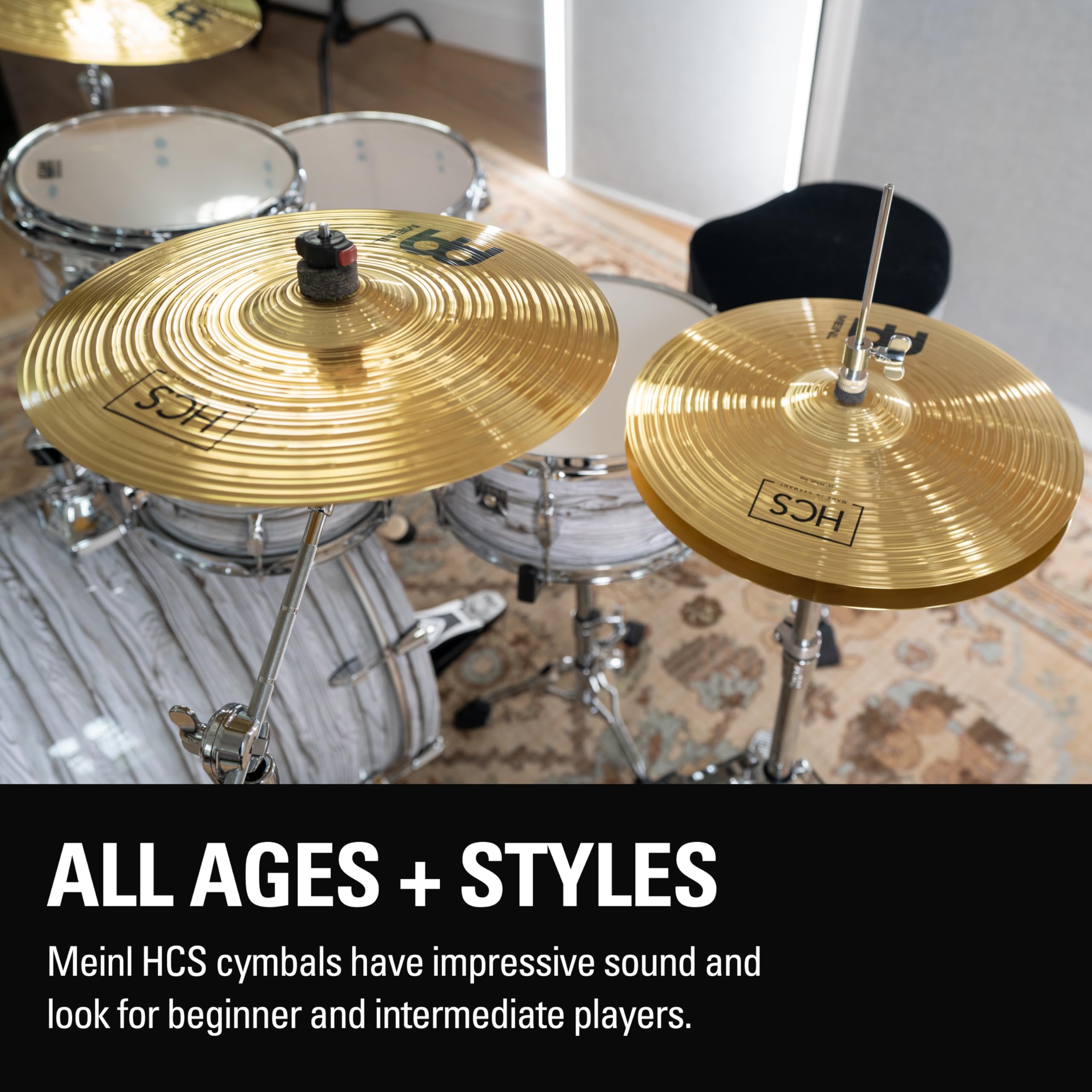 Meinl Cymbals HCS1418+14C HCS Caja de platillos con par de sombrero de 14 pulgadas, 18 pulgadas de choque/paseo y 14 pulgadas de accidente (vídeo)