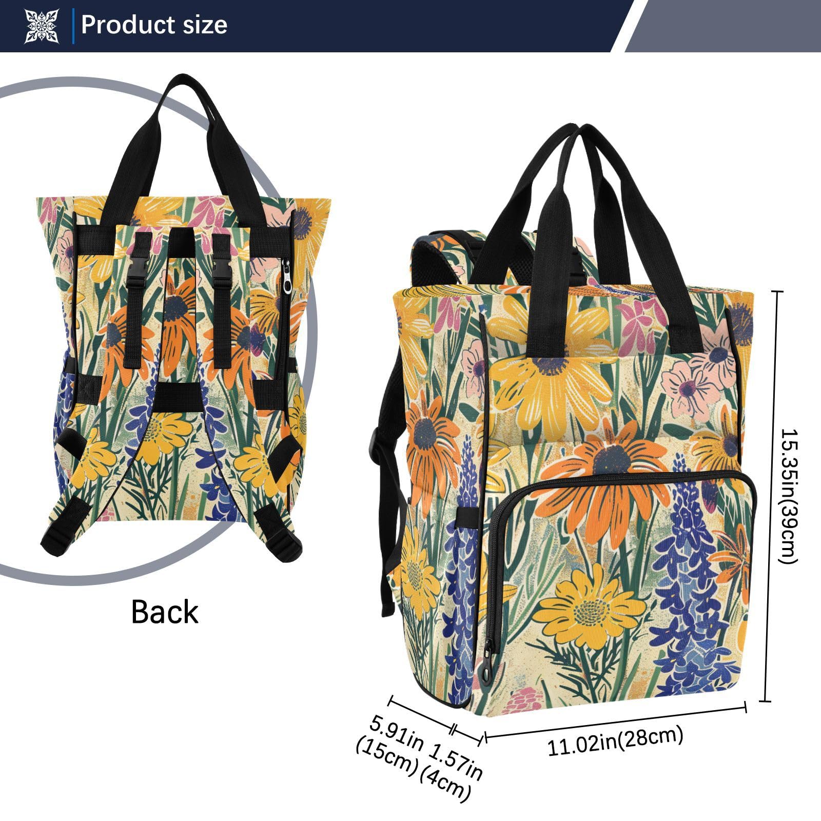Borsa per pannolini per la mamma con bellissimi fiori estivi e