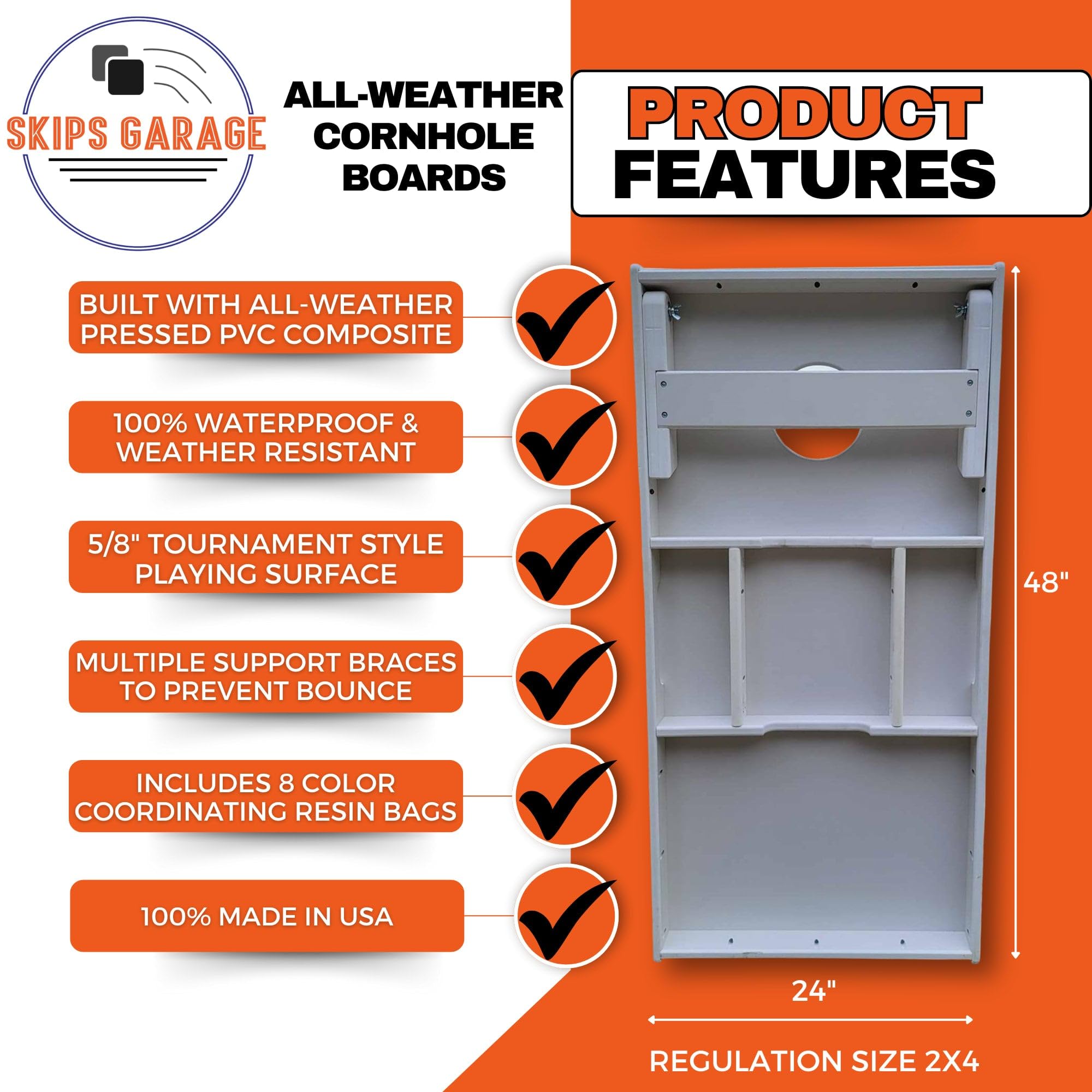 Skip's Garage Dark Wood Stripe All-Weather PVC Cornhole Boards - Includes (2) Boards (NO Bags) + (1) Case & (2) Edge Lights