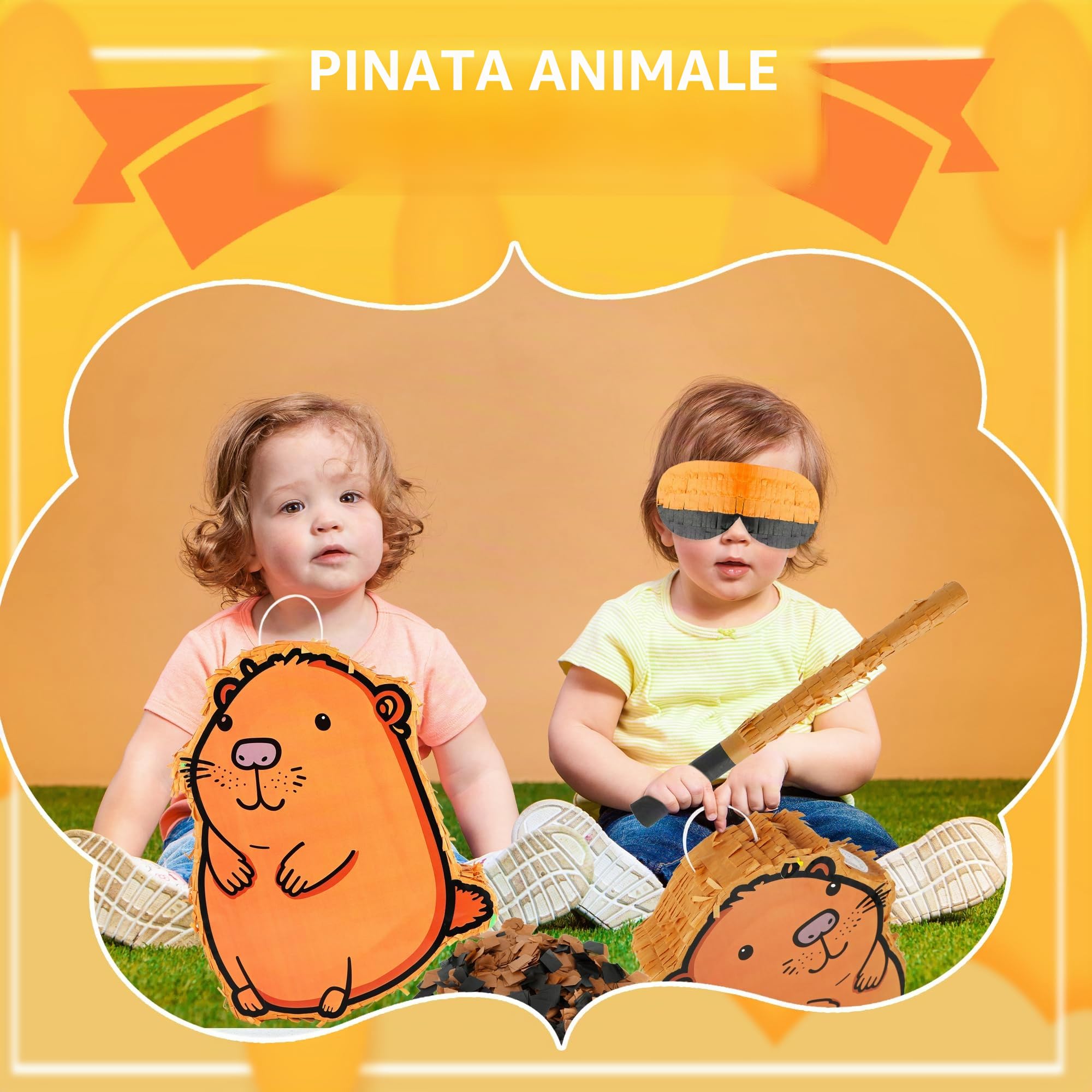 Set di pignatta Capybara con 38 x 30 x 7,1 cm, simpatico animale capibara, bastone bendato, coriandoli per bambini e adulti, accessori per giochi di compleanno, divertente centrotavola per feste con