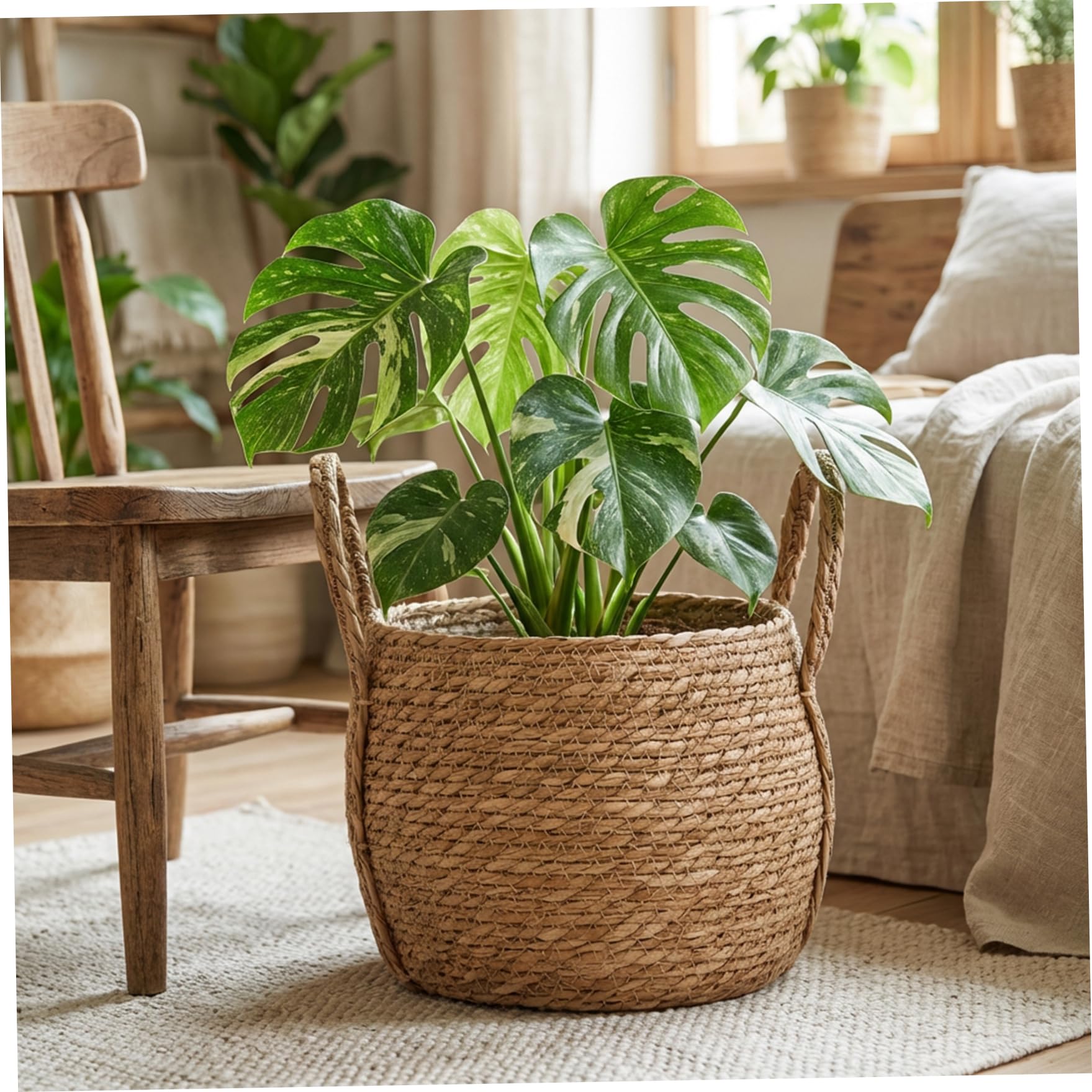 Latemeia Wicker Planter Basket, 9.5 Inch Handwoven Wicker Planter with Plastic Liner for Plants, Decorative Indoor Plant Basket with Handle for Home Decor, Storage & Wedding, Flowers