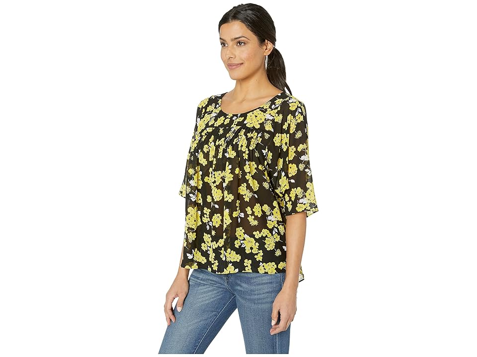 

MICHAEL Michael Kors Glam Print Flowy Top (Black/Golden Yellow) Women's Clothing