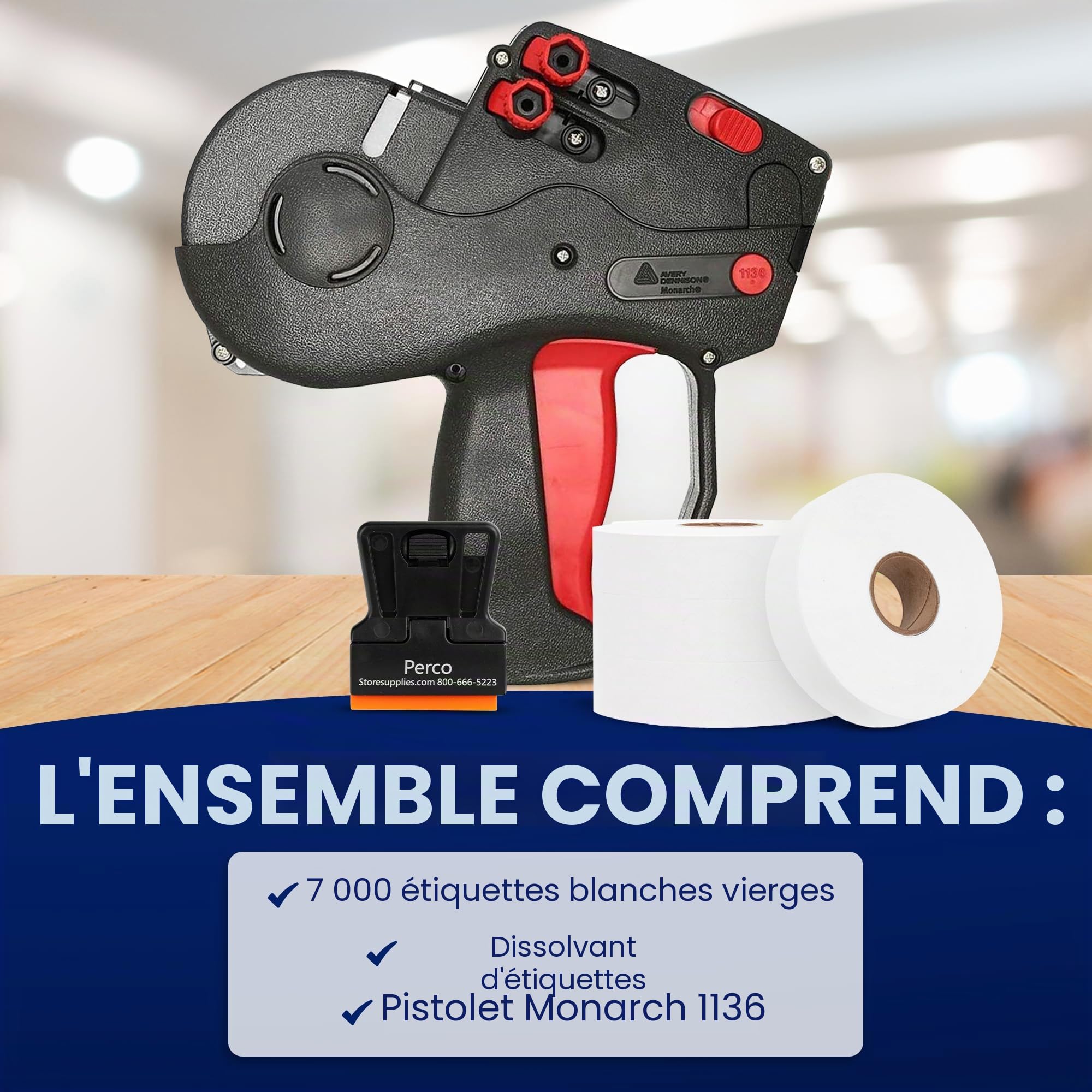 Perco Monarch 1136 Kit de démarrage pour étiqueteuse : comprend un pistolet de prix, 7 000 étiquettes blanches de marquage des prix et un encreur