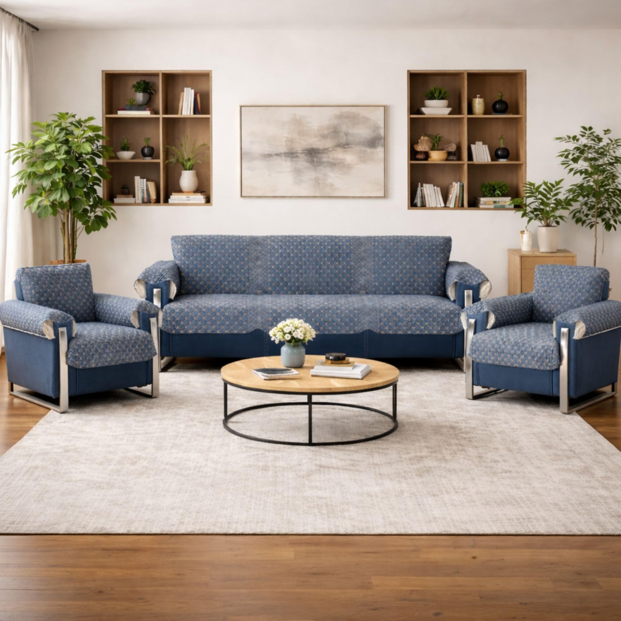 The Furnishers Premium Quilted with Light Embroidery Anti-Slip 5 Seater Sofa Cover with Arm Rest | L-Shape Sofa Seat Protector for Living Room | Durable & Stylish Slipcover - Bluish-Grey-image-39