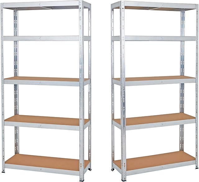 BiGDUG 5 Tier Galvanised Garage Shelving Units - 150kg Per Shelf - (2 Bay) - 178 x 90 x 30cm - Boltless Storage Racking Unit