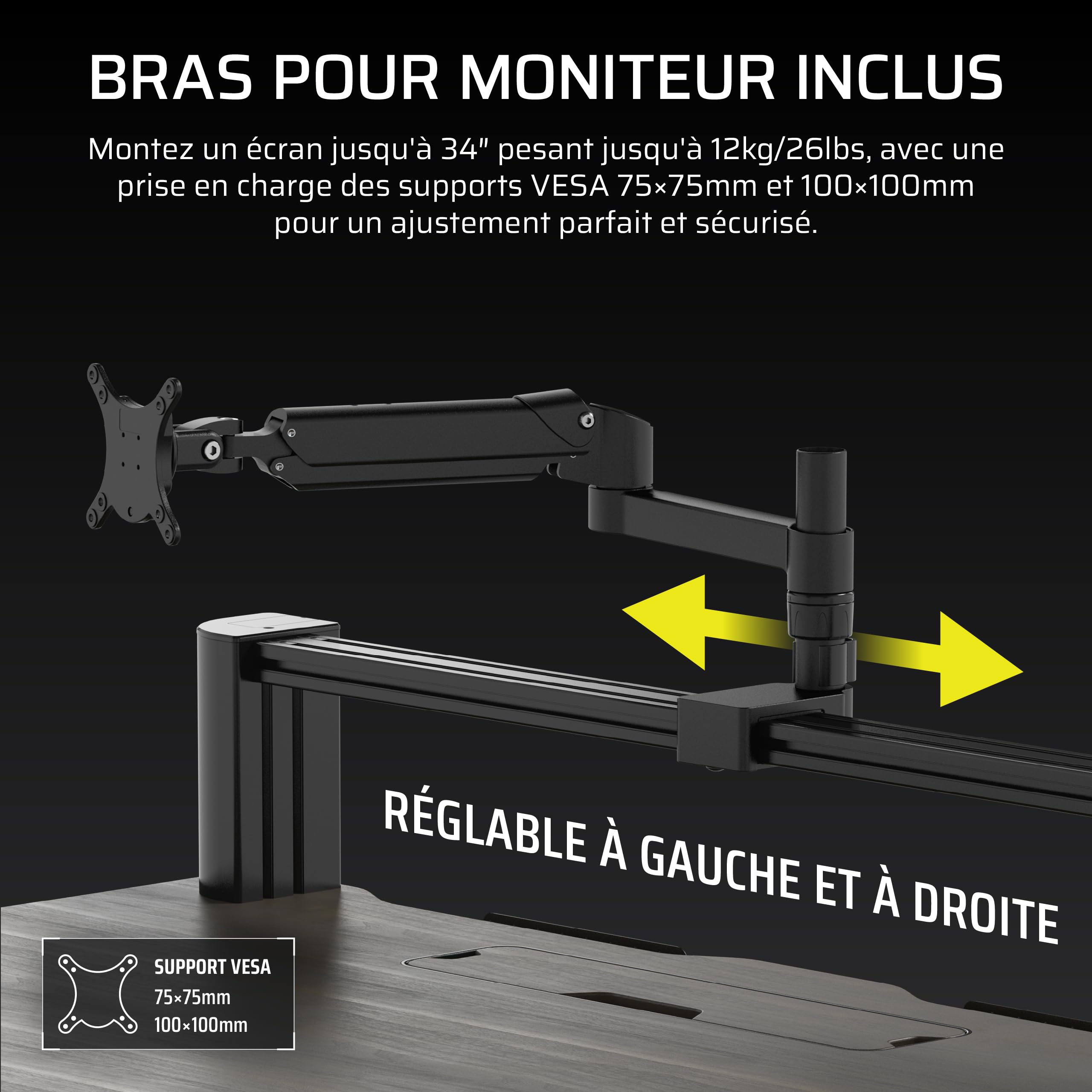 CORSAIR Platform:4 Elevate – 120 cm x 76 cm, Hauteur Réglable, Bureau d'ordinateur Électrique Debout Home Office Gaming Desk, Bras d’écran Inclus – Teinture de Noyer Foncé