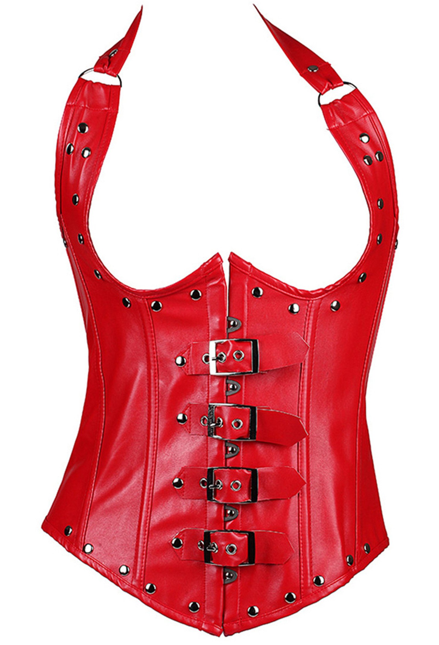 jutrisujo Leather Corset Underbust Bustiers Steampunk Gothic Punk Womens Strap Clubwear Red 2XL
