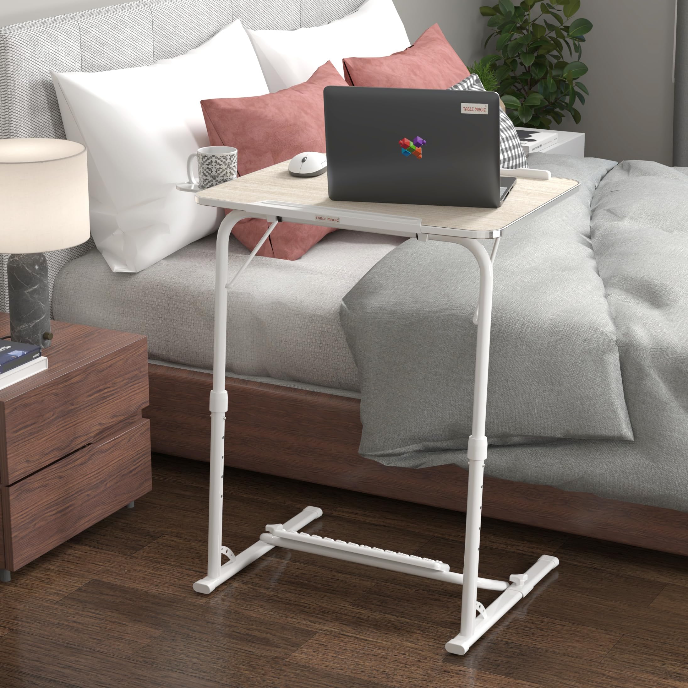 TABLE MAGIC XL Pro - Multipurpose Laptop Table Mat Finish with Footrest, Foldable Design, Ergonomic, Engineered Wood Top 60 * 45 cm (2’-1.5’)- White