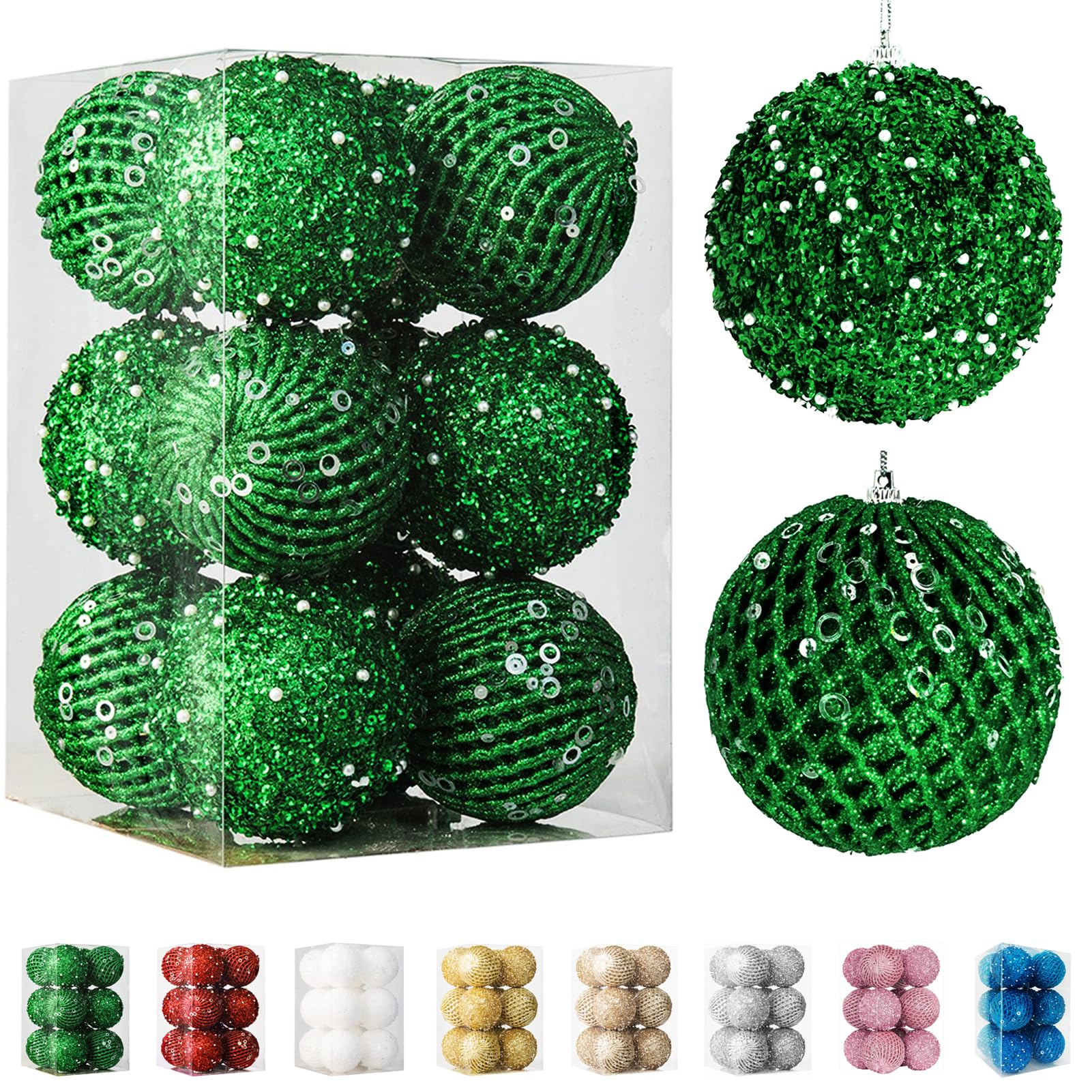 Fassory Green 12Pcs 8Cm Christmas Baubles, Xmas Balls Hanging Ornaments For Christmas Tree Decorations (, 8Cm)