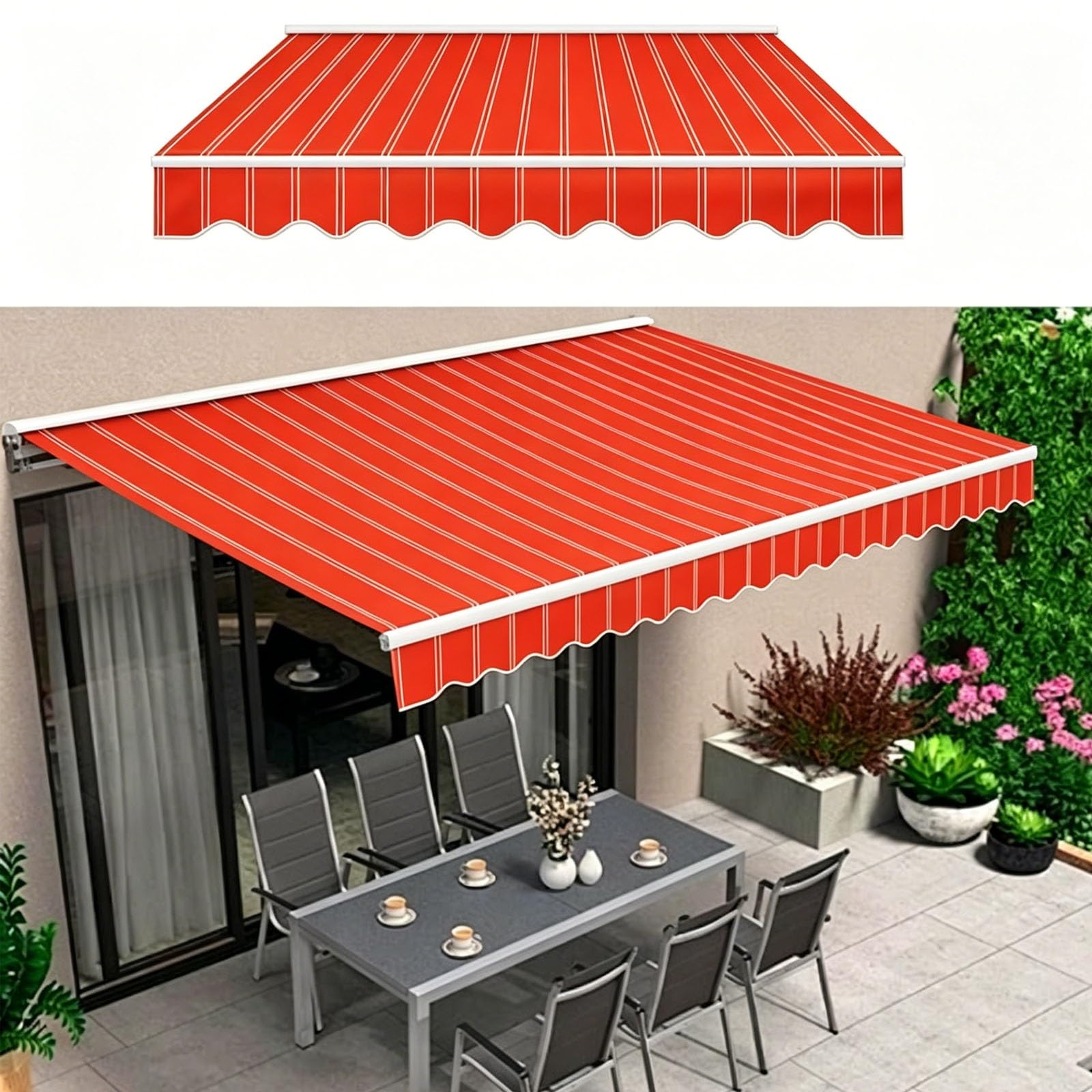 Mdeufywegb G Replacement Fabric For Retractable Awnings; Outdoor Striped Patio Awning; Overhead Canopy For Sun And Rain Protection On Patios And Windows.