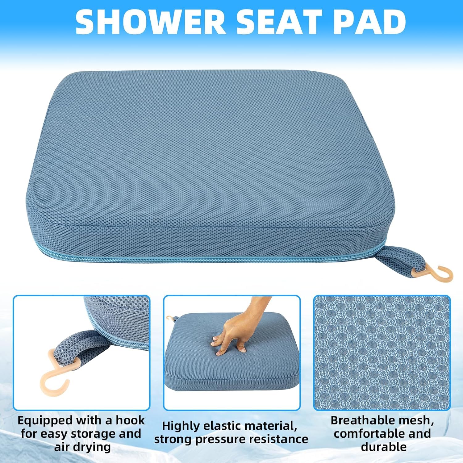 Cuscino per sedia da doccia, cuscino per vasca da bagno e panchina di trasferimento per vasca da bagno, tappetino al ginocchio, cuscino da doccia con ganci, cuscino per sedia da scrivania per