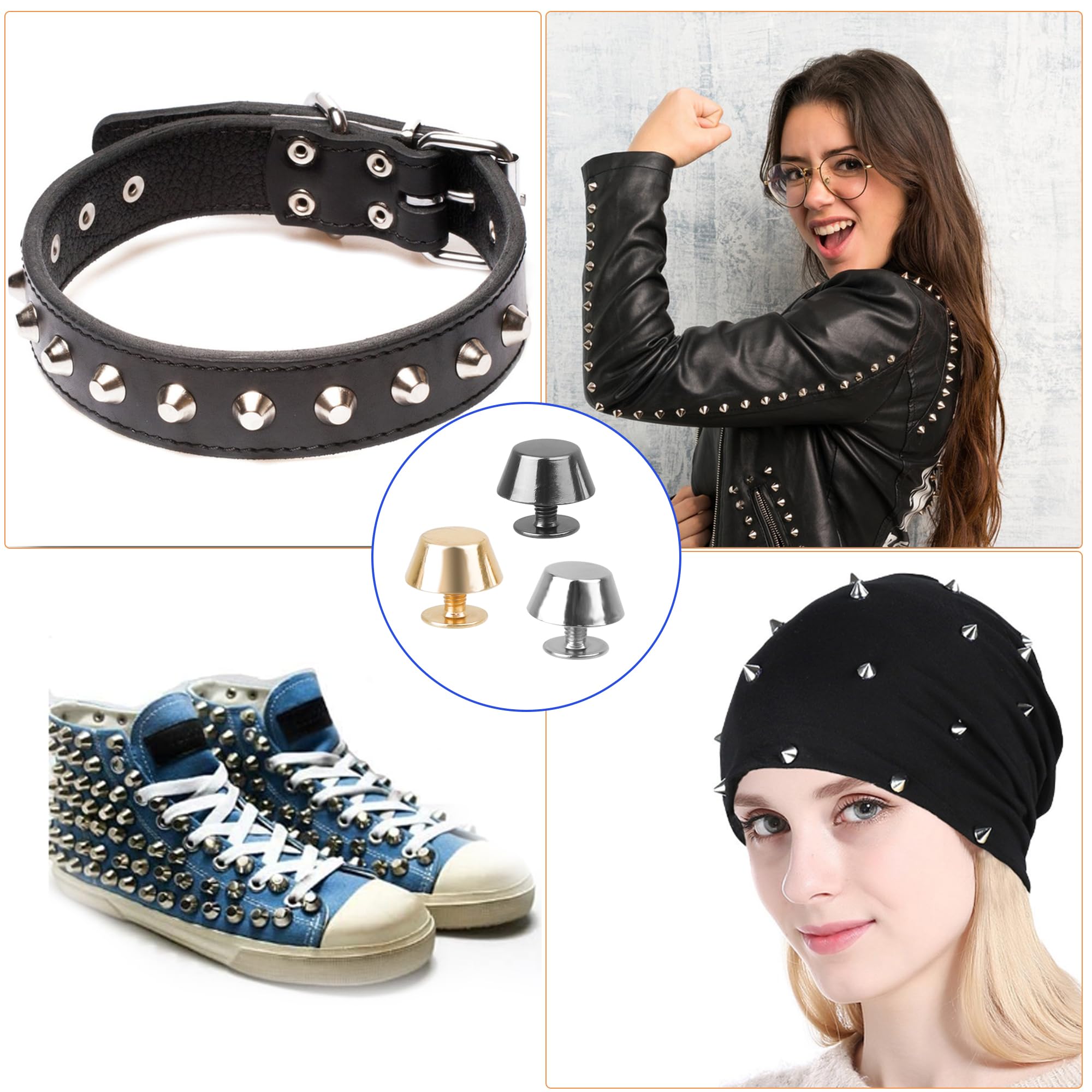 DesertBoy 62 Pezzi Piedini per Borse,Piedi Borchie,borchie decorative con Cacciavite e punzoni cavi per borse e produzione fai da te (nero, oro, argento)