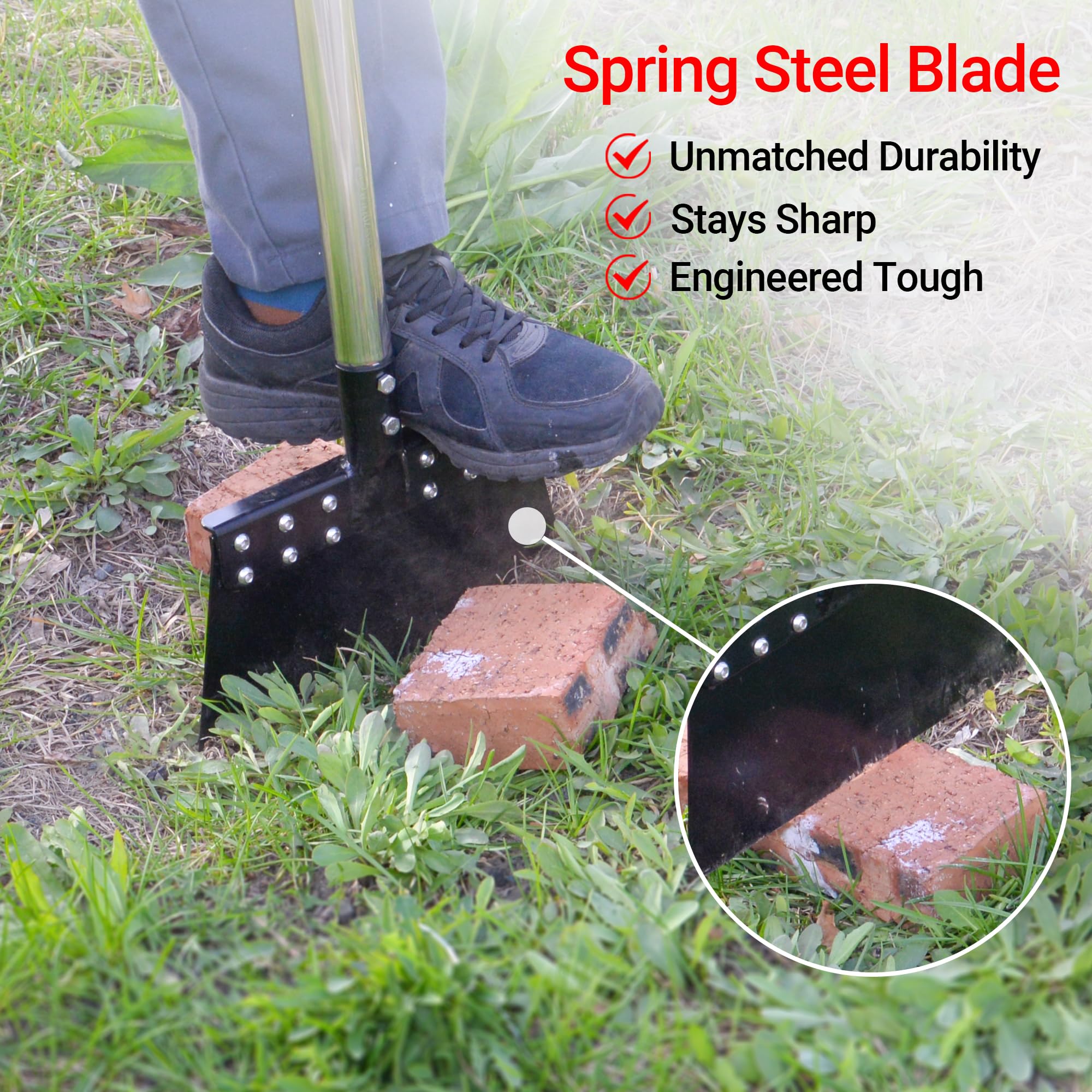 CKLT 65in Manual Edger Lawn Tool with 11in Spring Steel Blade Ice Scraper for Driveway Long Handle Heavy Duty Flat Cleaning Shovel for Ice, Snow, Weed Removal, Lawn Edging