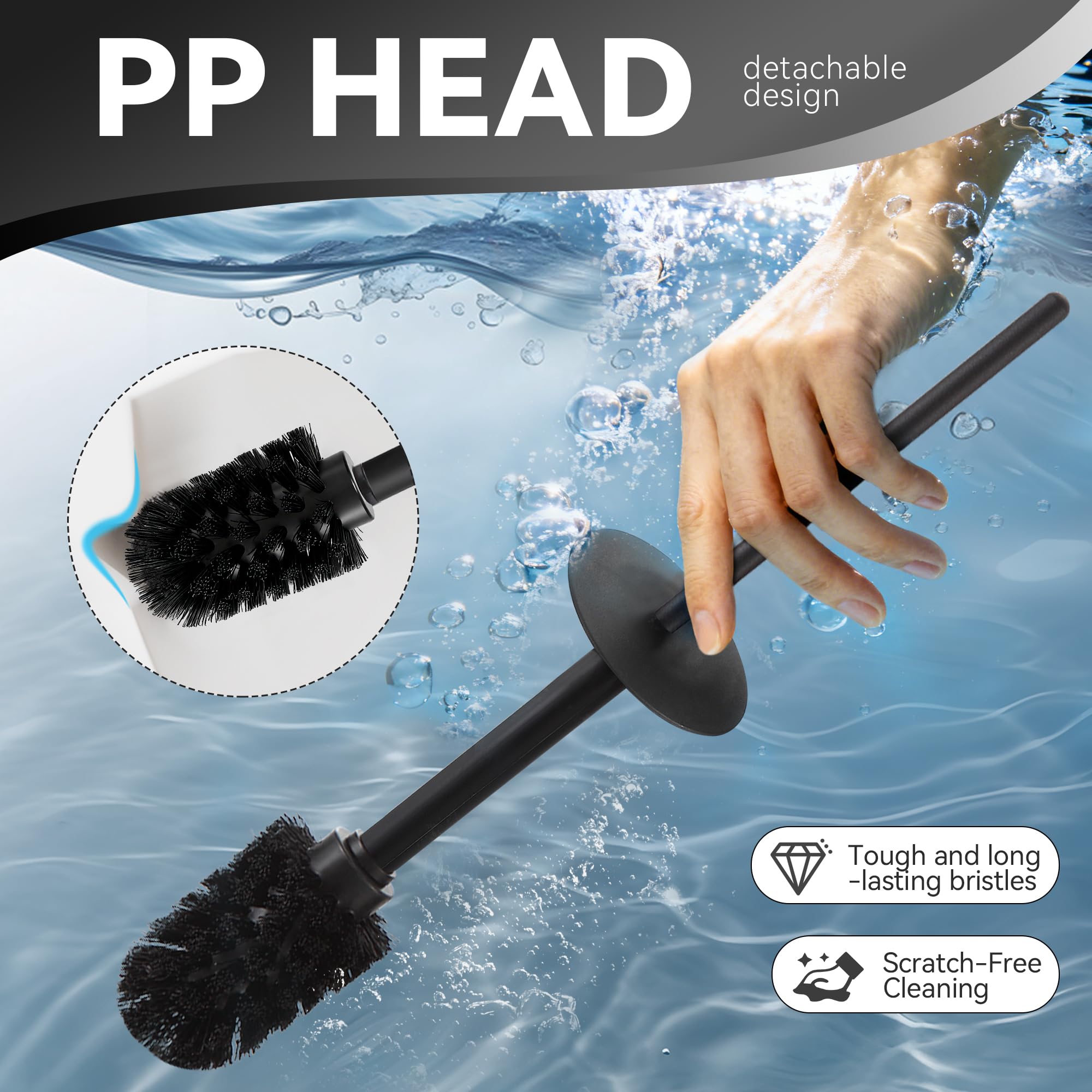 DAZI Portarrollos de Papel higiénico Independiente con Cepillo y Cubo de Basura, Juego de portarrollos de Papel higiénico de Acero Inoxidable, Negro Mate, 2 Cabezales de Cepillo PP