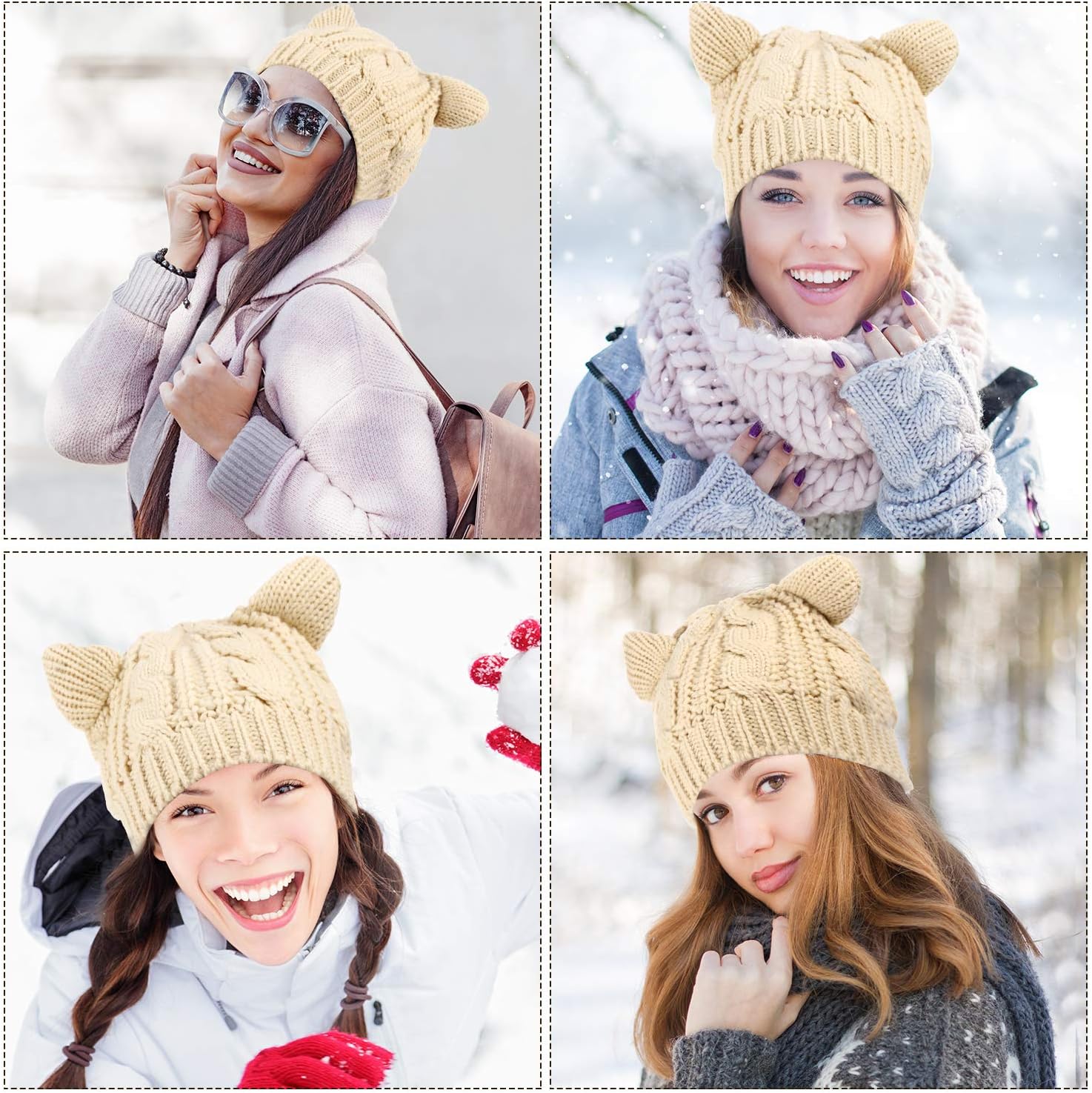 SATINIOR Cat Ear Hat Beanie Cute Cat Knitted Hat Winter Kitten Cable Knit Crochet Beanie for Women Men Accessory Headgear - Image 7