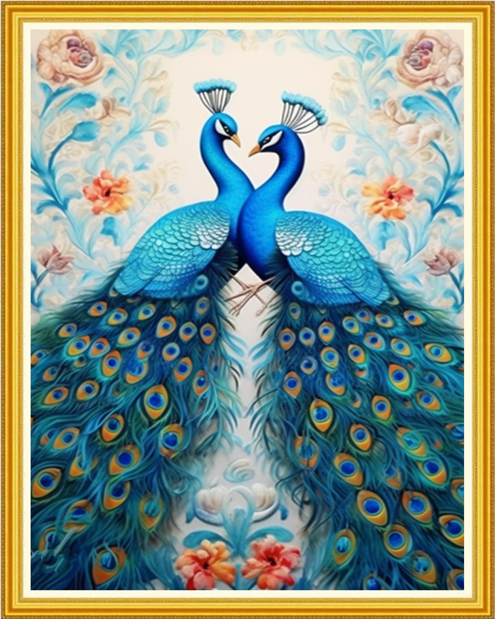 Magxvouy Cross Stitch Kits Stamped Full Range of Embroidery Kits,Cross Stitch Patterns Needlework Kits for Beginners 11CT Printed Kits&amp;Blue Peafowl 16x20 inch