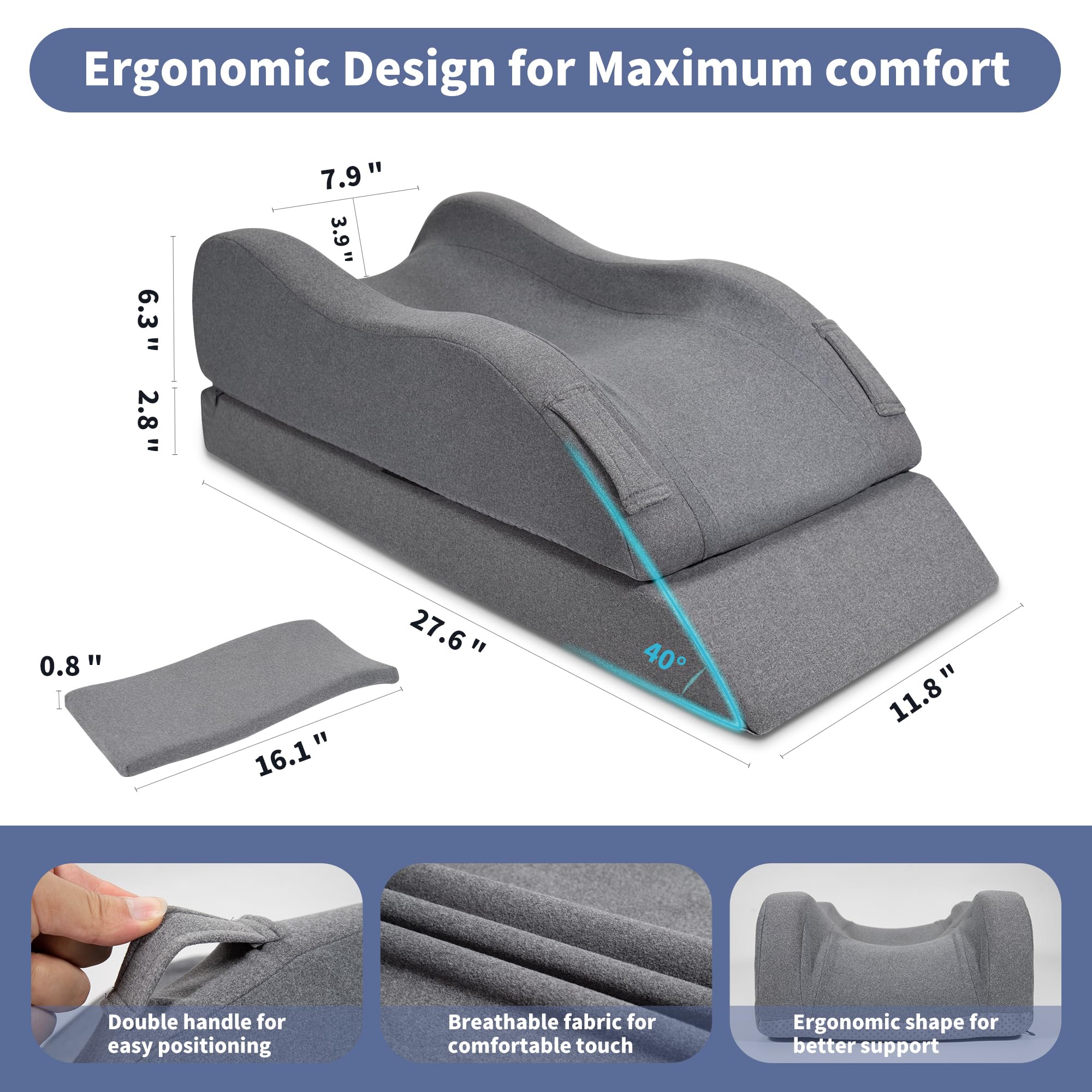 itcozy Leg Elevation Pillow, Height Adjustments Leg Wedge Memory Foam Pillow for Reading, Rest, After Surgery, Relieves Back, Swelling, Hip, Knee Pain and Improves Blood Circulation