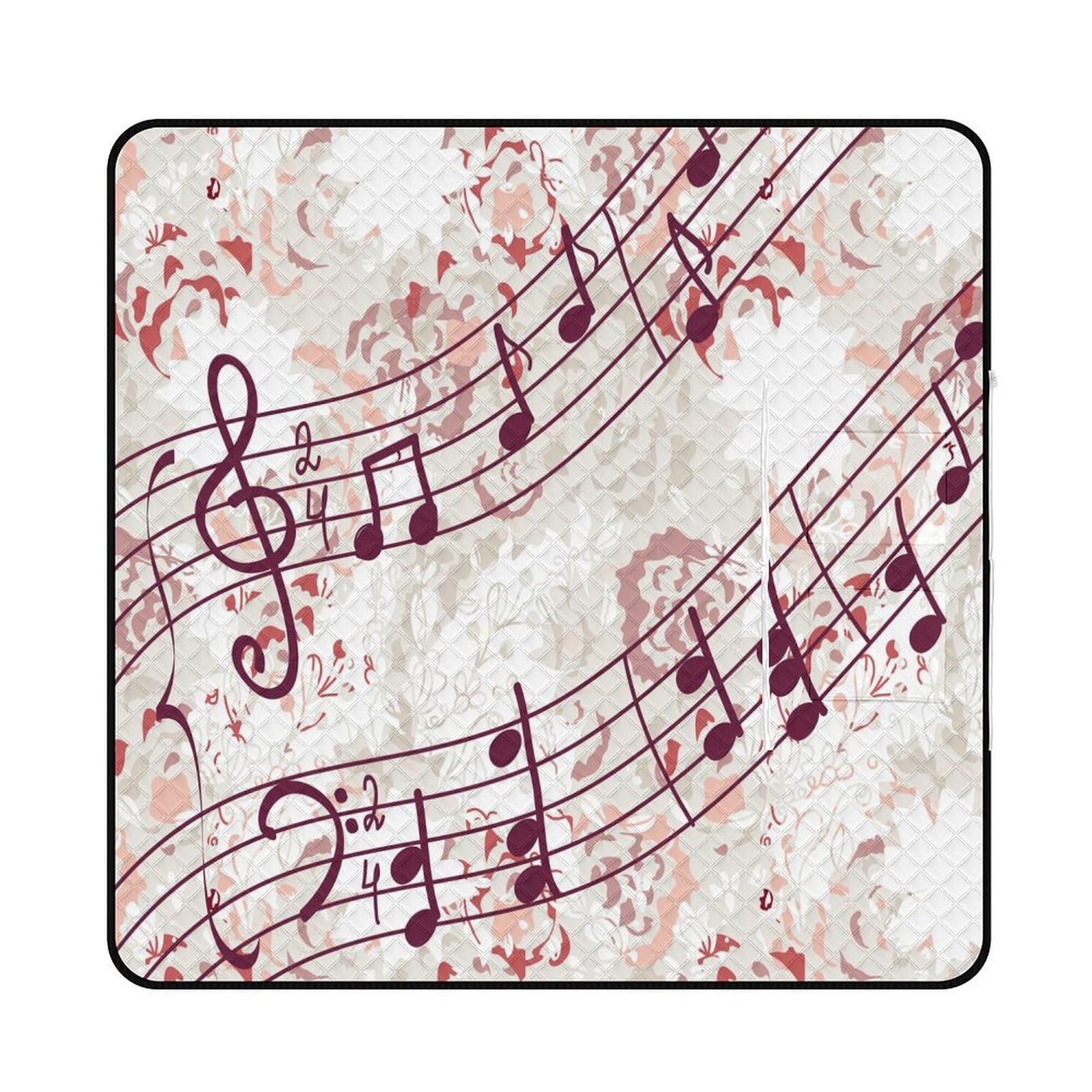 Couverture de pique-nique motif note de musique avec sangle de transport pliable et imperméable pour camping, été, plage, tapis de sable 200 x 200 cm
