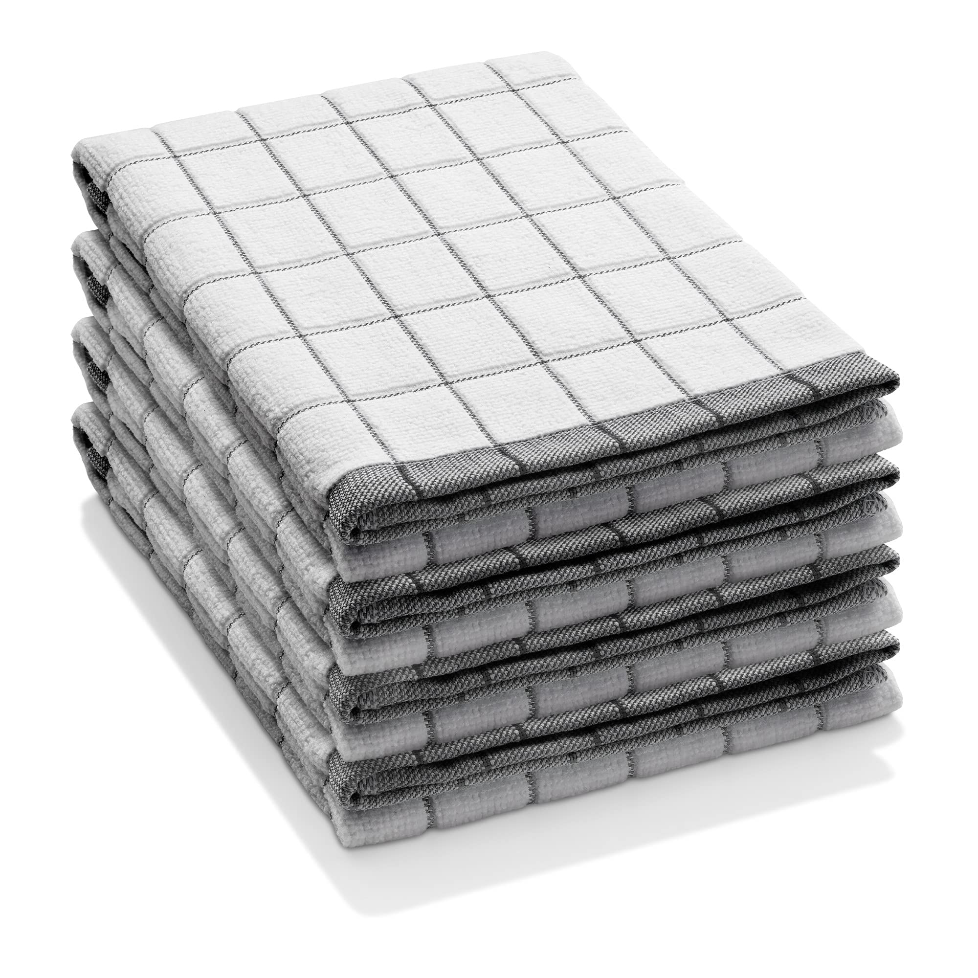 E-Cloth Classic Check Tea Microfibre Dish Towel, Streak-Free and Absorbent Dish Drying Kitchen Towels, Washable and Reusable, 100 Wash Promise, Black, 4 Count