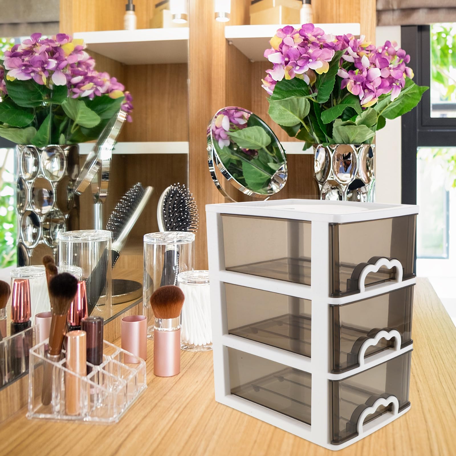 Housoutil Organizzatore Cosmetico Materiale Sicuro Design Compatto e Portatile Cassetti Multipli in Plastica per Piccoli Spazi e Scrivanie Trucco