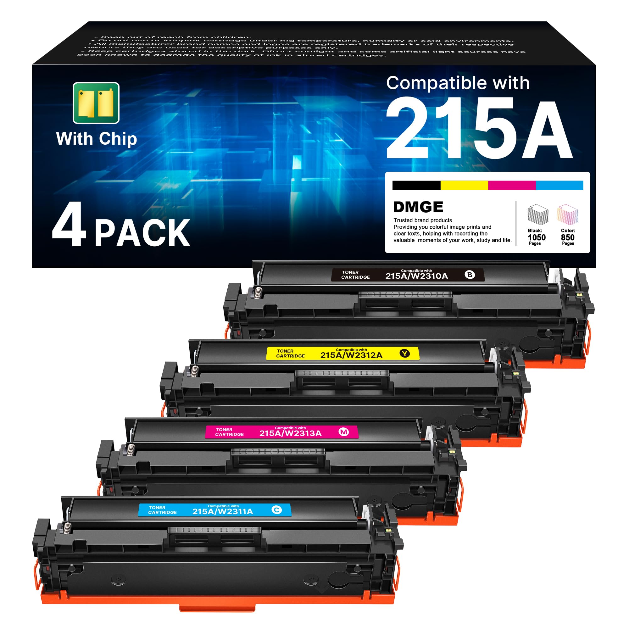 215A Toner Cartridges (with Chip) - Replacement for HP 215A Toner Cartridges 4 Pack Works with HP Color Laseret Pro MFP M182nw M183fw M183fdw M155dw M155nw Series Printer (Black, Cyan, Yellow, Magenta
