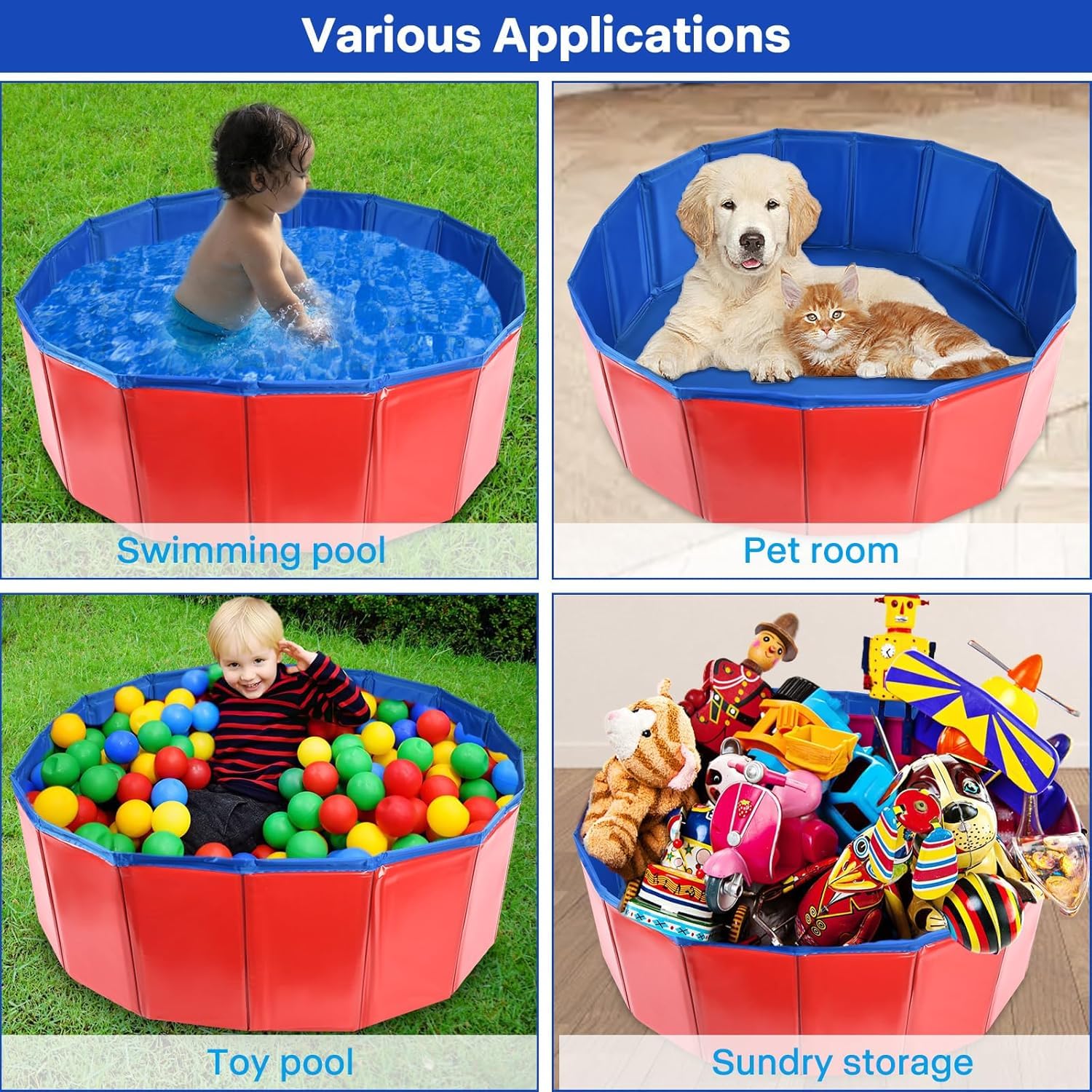 Piscina plegable para perros, piscina duradera de PVC para mascotas con lados duros, bañera portátil antideslizante para perros, gatos y niños, piscina de verano para jardín al aire libre con