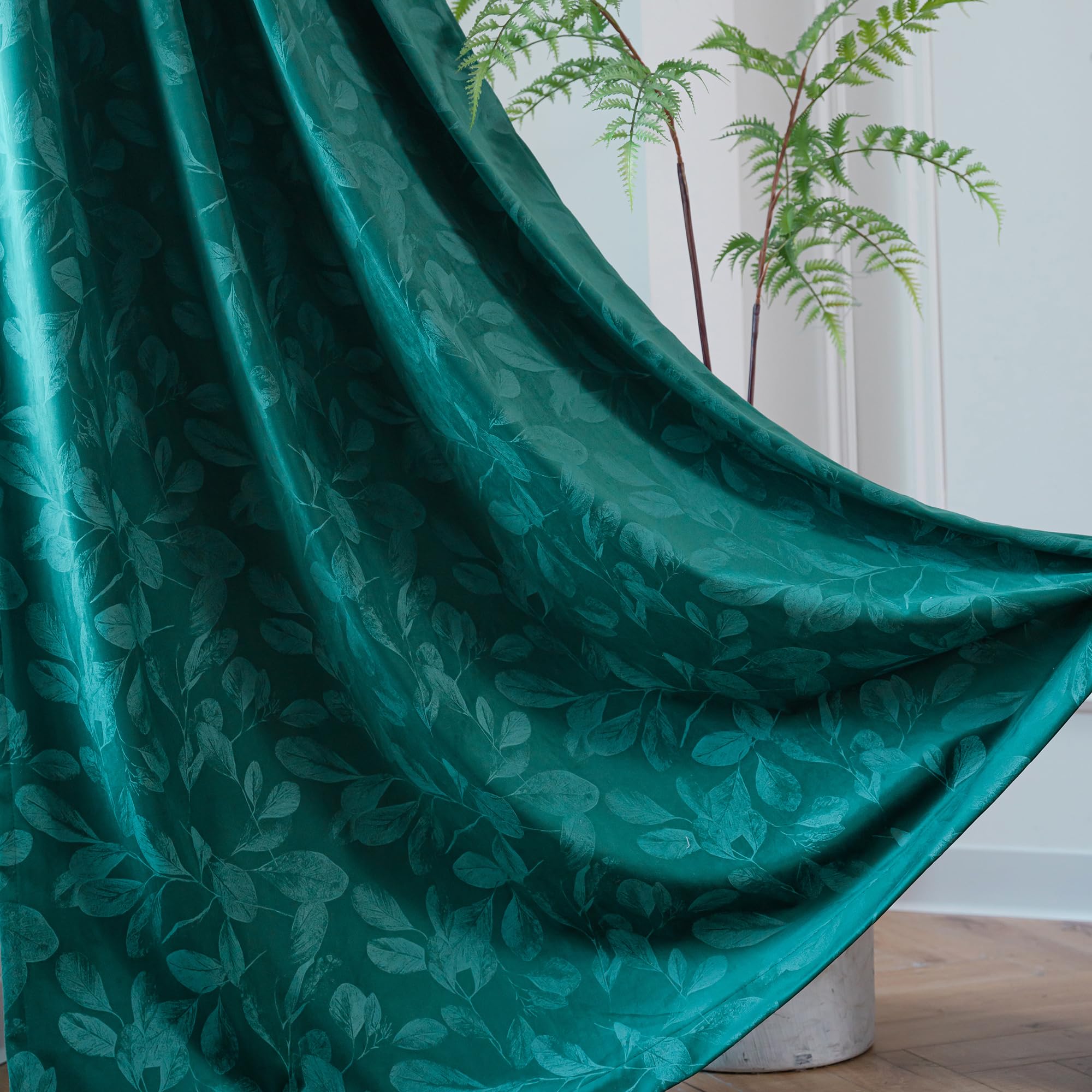 MYSKY HOME Extra Long Velvet Curtains 108 inch Length 2 Panels Set Hunter Green Curtains Room Darkening Leaf Patterned Drapes with Grommet for Living Room Dining Room Bedroom Sliding Door, Wide 50 in