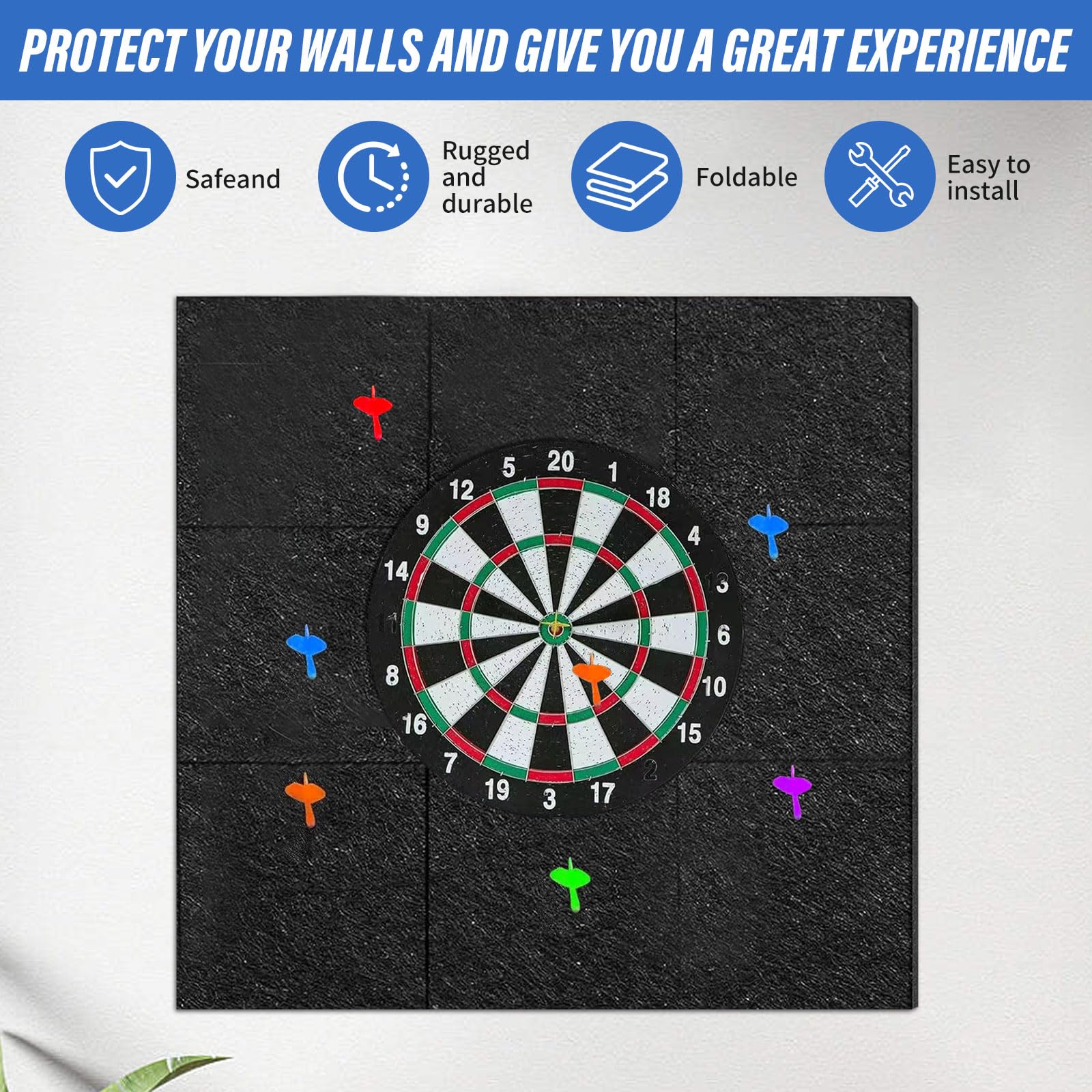 9Stück Selbstklebender Zusammensetzbarer Schutz,Dartboard Wandschutz,30x30cm Gespleißte Dart Backboard,Filzplatte Für Wand,Dartscheiben Rückwandschutz,Für Zuhause Wohnzimmer Spiel Sport Party Tägliche