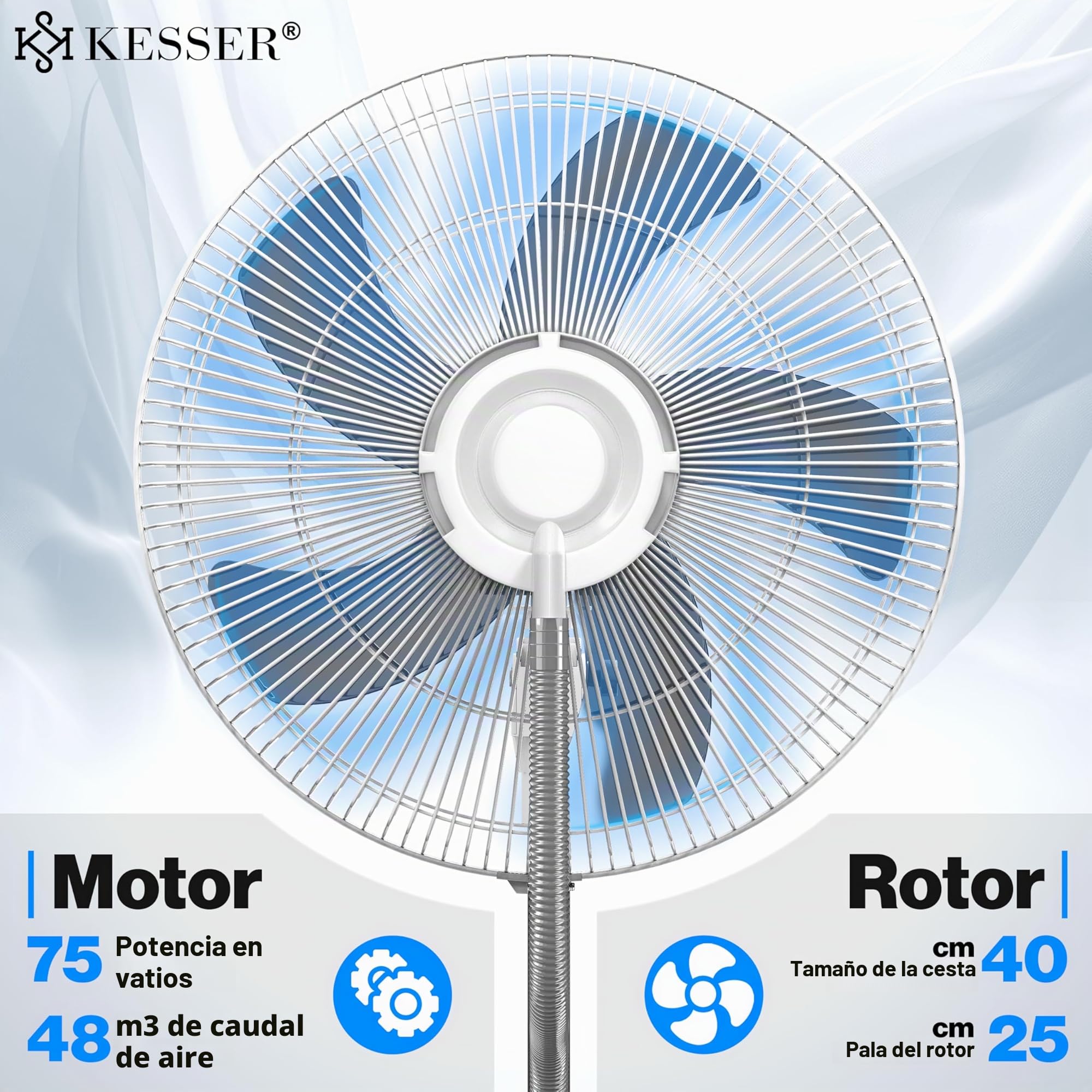 KESSER® Ventilador de pie Frosty con nebulizador de agua ultrasónico, refrigeración por agua, con mando a distancia y función de temporizador, humidificador silencioso, función de niebla, blanco