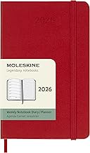 Moleskine Weekly Diary 2026 12 Months Weekly Diary with Space for Notes, Hard Cover and Elastic Closure, Pocket Size 9x14, Red