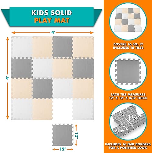 Miniatura 33 de ProSource Alfombra de espuma para rompecabezas para niños y bebés con colores sólidos, 36 o 16 azulejos encajables con bordes, Negro/Gris/Blanco