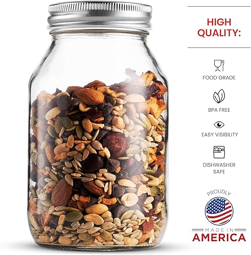 Miniatura 7 de Tarros de vidrio de boca regular, tarros de vidrio con tapas herméticas de metal plateado para preparación de comidas, almacenamiento de alimentos,