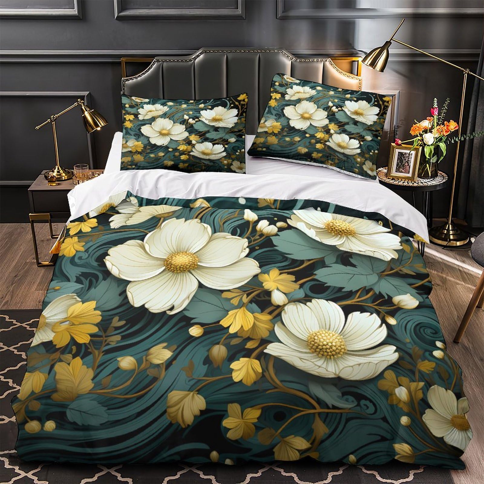 Parure de lit microfibre 140x200 design floral avec housse de couette