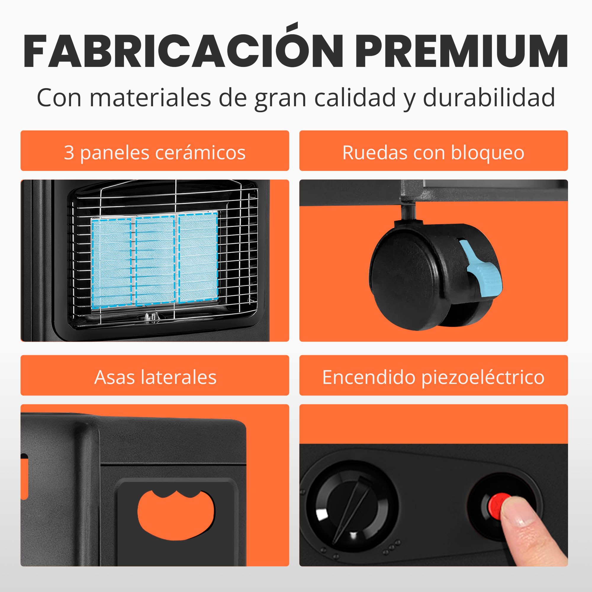 Estufa de Gas Butano Plegable 4200 W - Estufa Cerámica con 3 Niveles de Potencia, Triple Sistema de Seguridad, Sistema anti-vuelco - 20-80m²