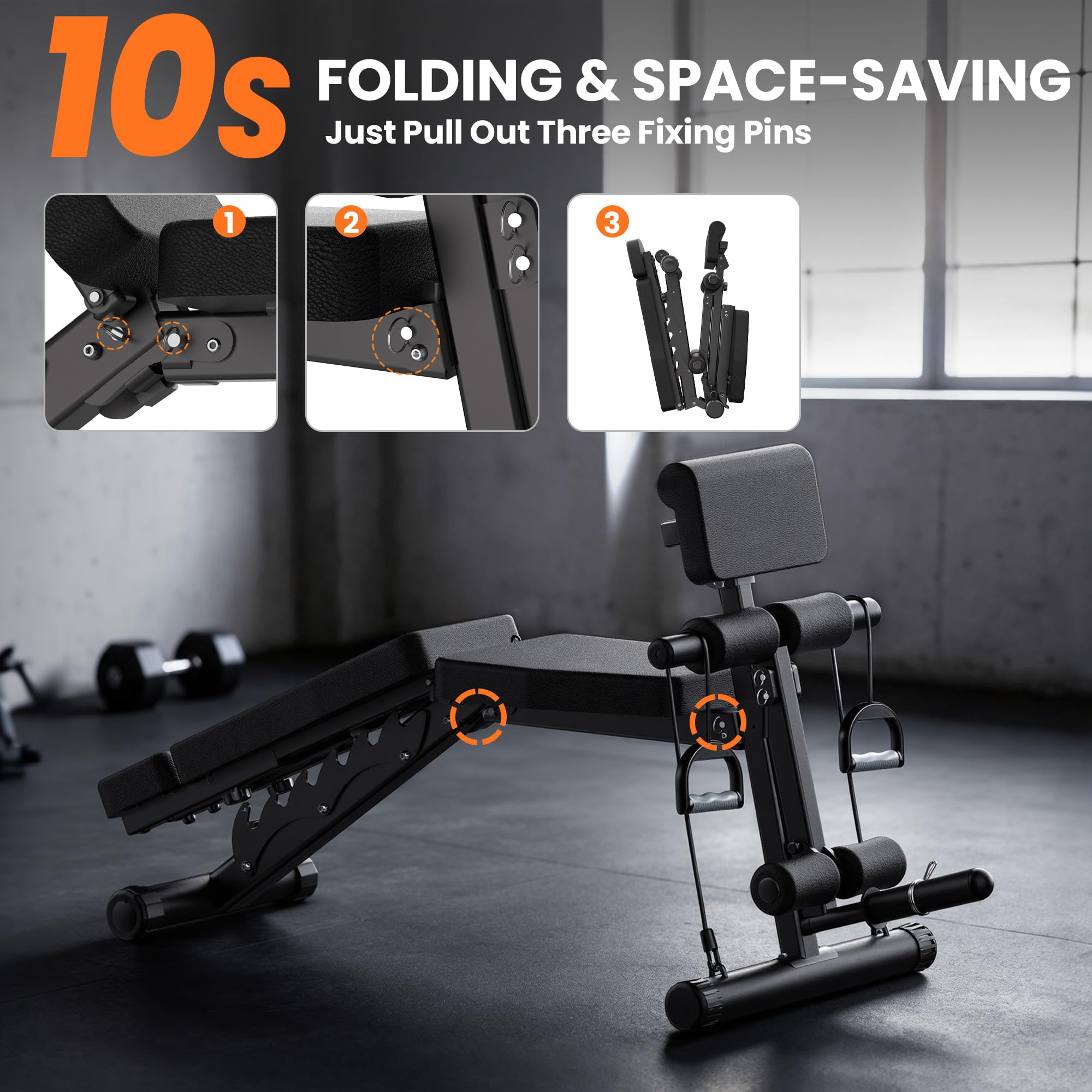 Adjustable Workout Bench, Weight Bench for Home Gym, Preacher Curl Bench with Leg Extension for Full Body Training Fitness, Foldable Incline Flat Decline Sit Up Bench Equipment for Bench Press Dumbbell Exercise with Wheels