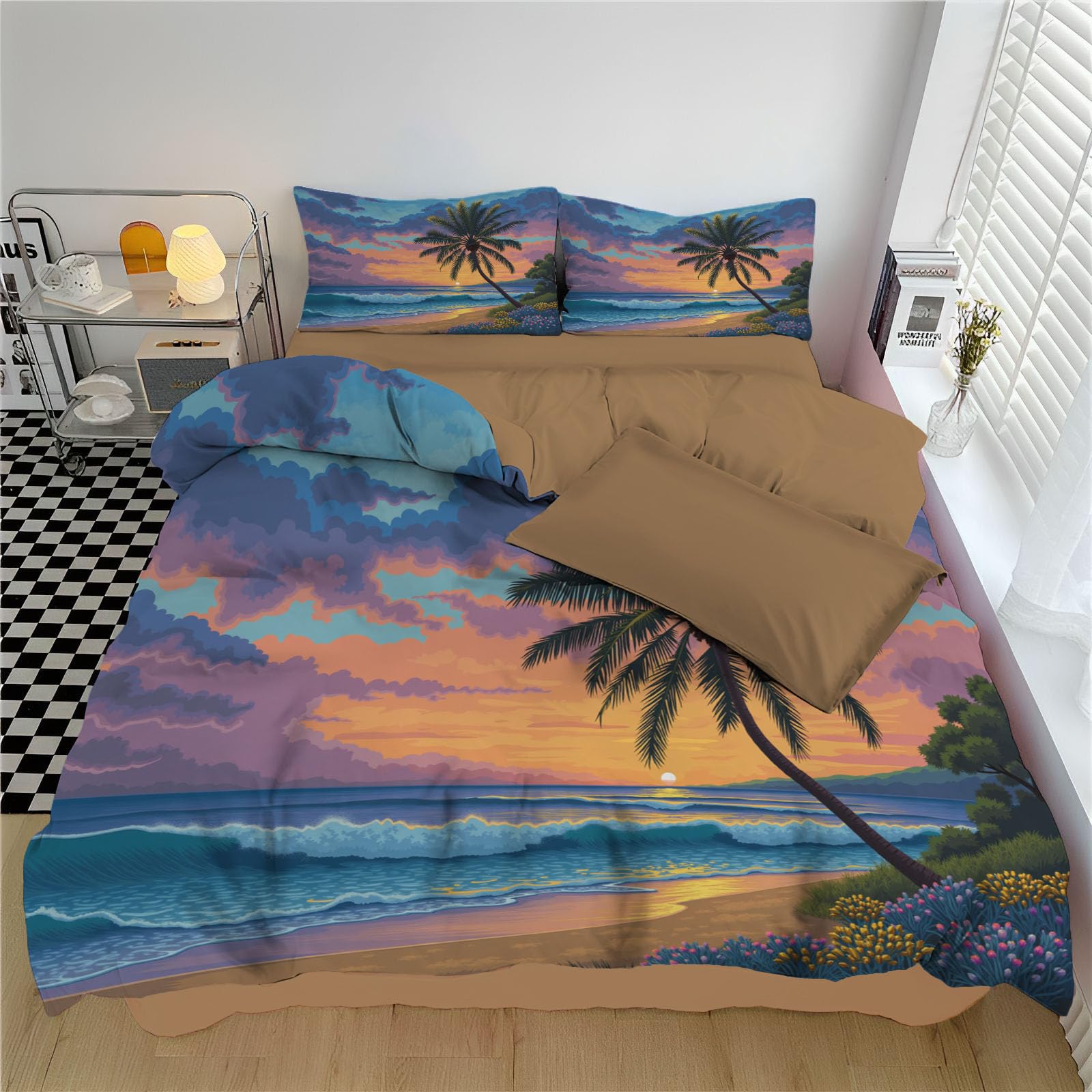 Housse de couette 200x200cm bleu foncé avec ses deux taies d'oreiller 65x65cm