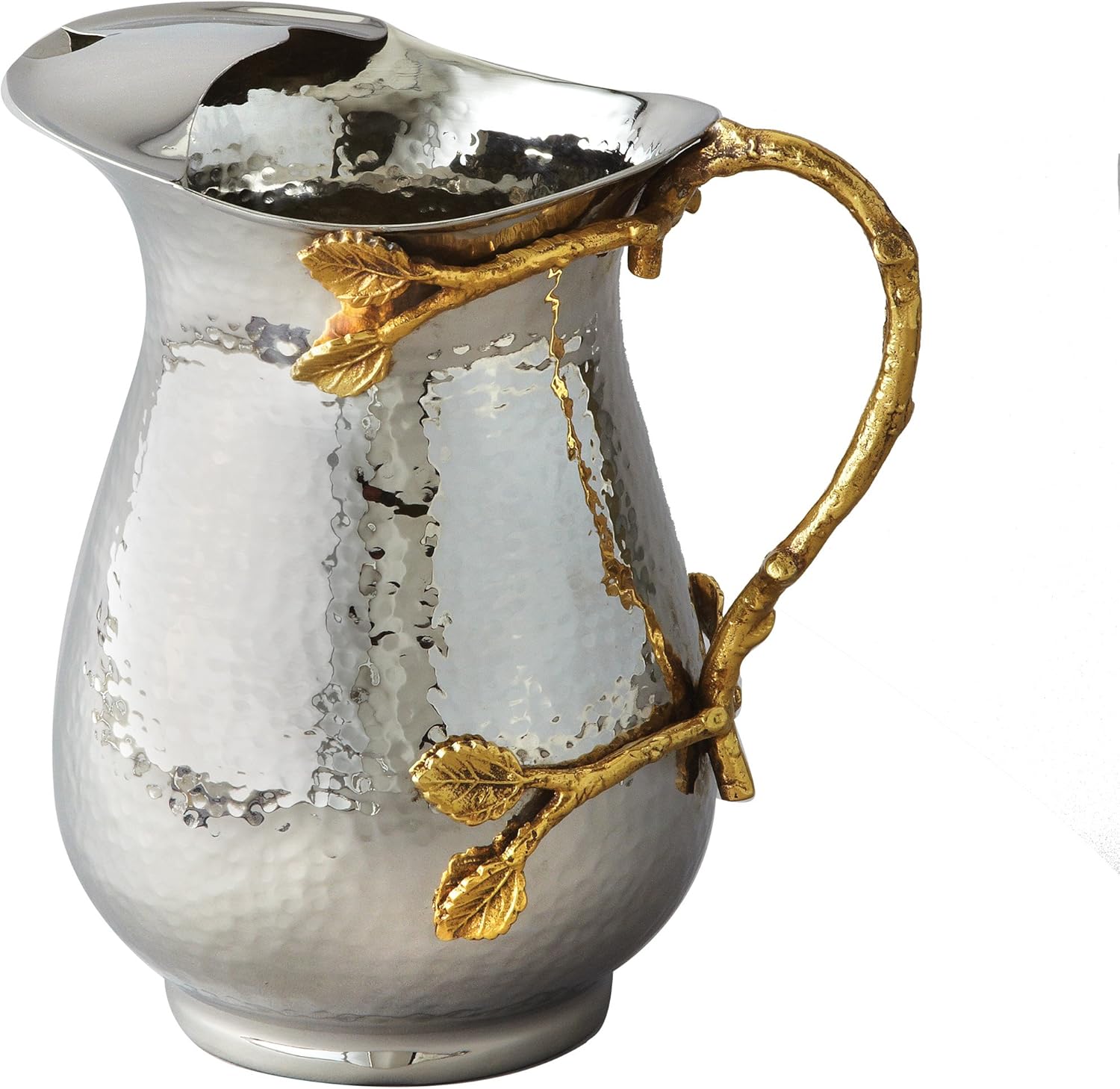 Elegance70028Gilt Leaf Hammered Stainless Steel Water Pitcher