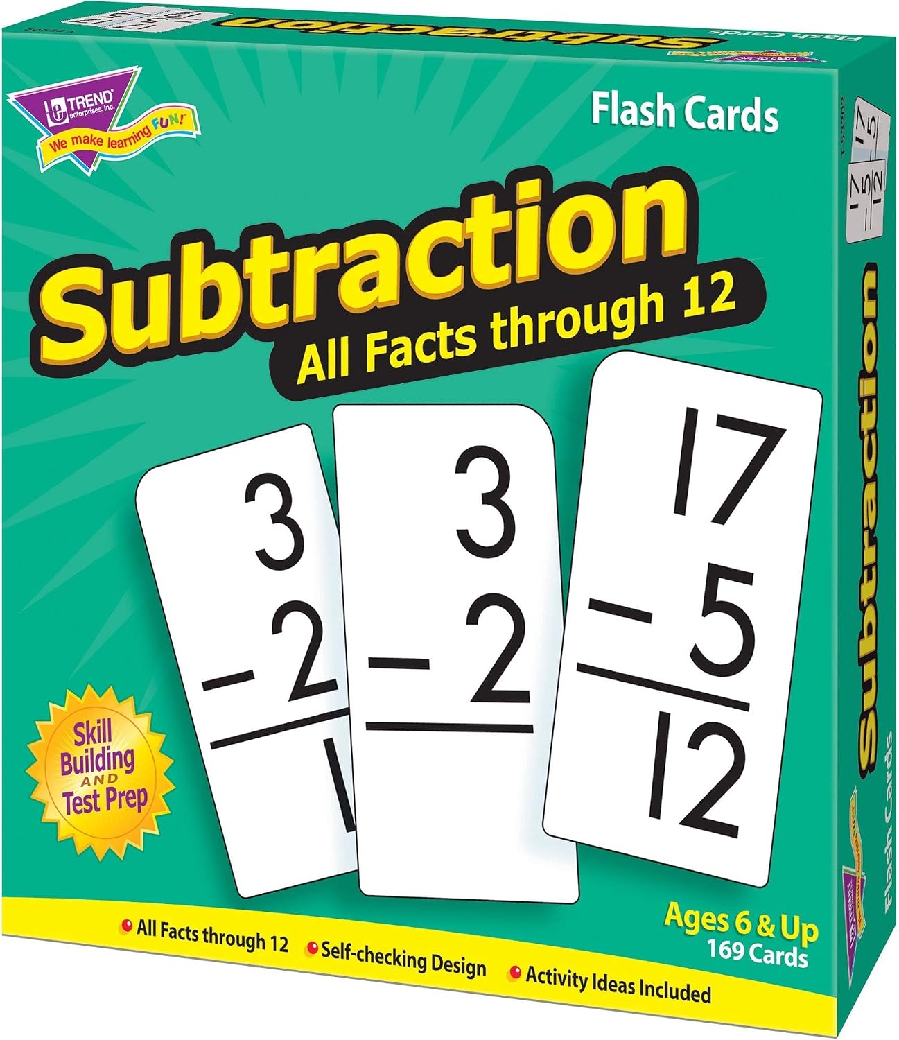 TREND ENTERPRISES: Subtraction All Facts Through 12 Skill Drill Flash Cards, Great for Skill Building and Test Prep, Self-Checking Design, 169 Cards Included, For Ages 6 and Up