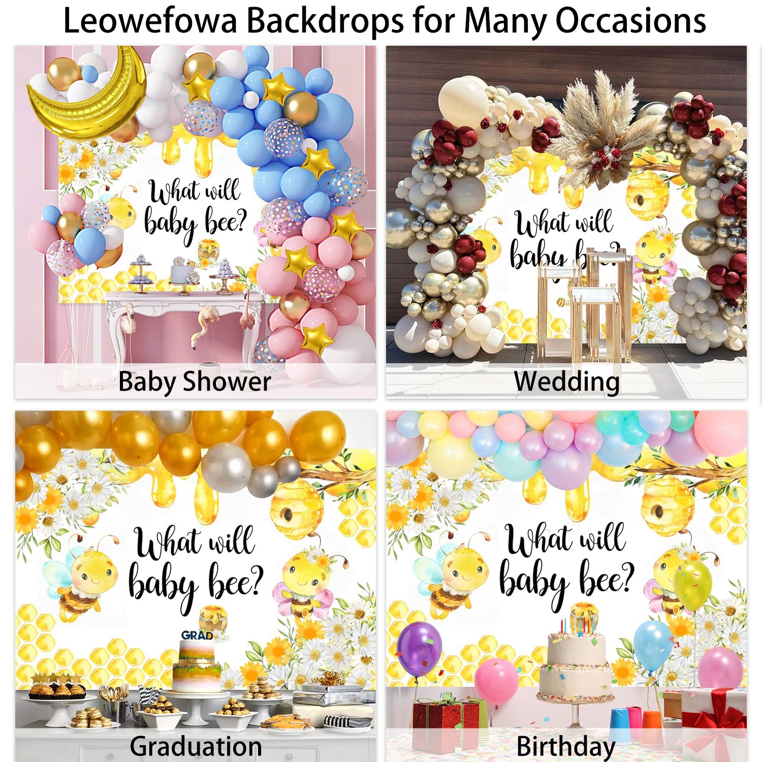 Leowefowa Plaster miodu pszczoła ujawnienie płci dekoracja na imprezę 2,4 x 2 m winyl What Will Baby Beszczoła zdjęcie tło sesja zdjęciowa prezent dla noworodka fotobudka rekwizyty
