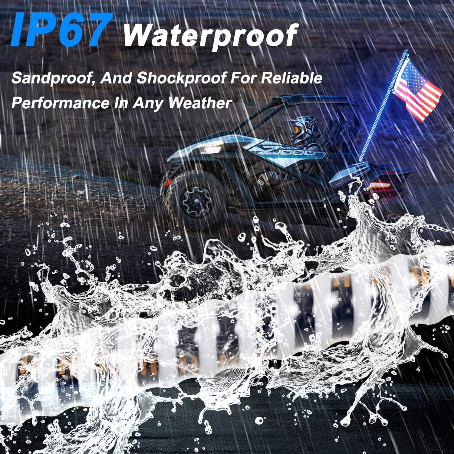 1PC 2FT Upgrade Brightness Blue COB Whip Lights, Quick Install and Removal, Durable and Weather Resistant, Perfect for Truck, ATV, UTV, Boat, Polaris RZR, Can-Am Maverick X3