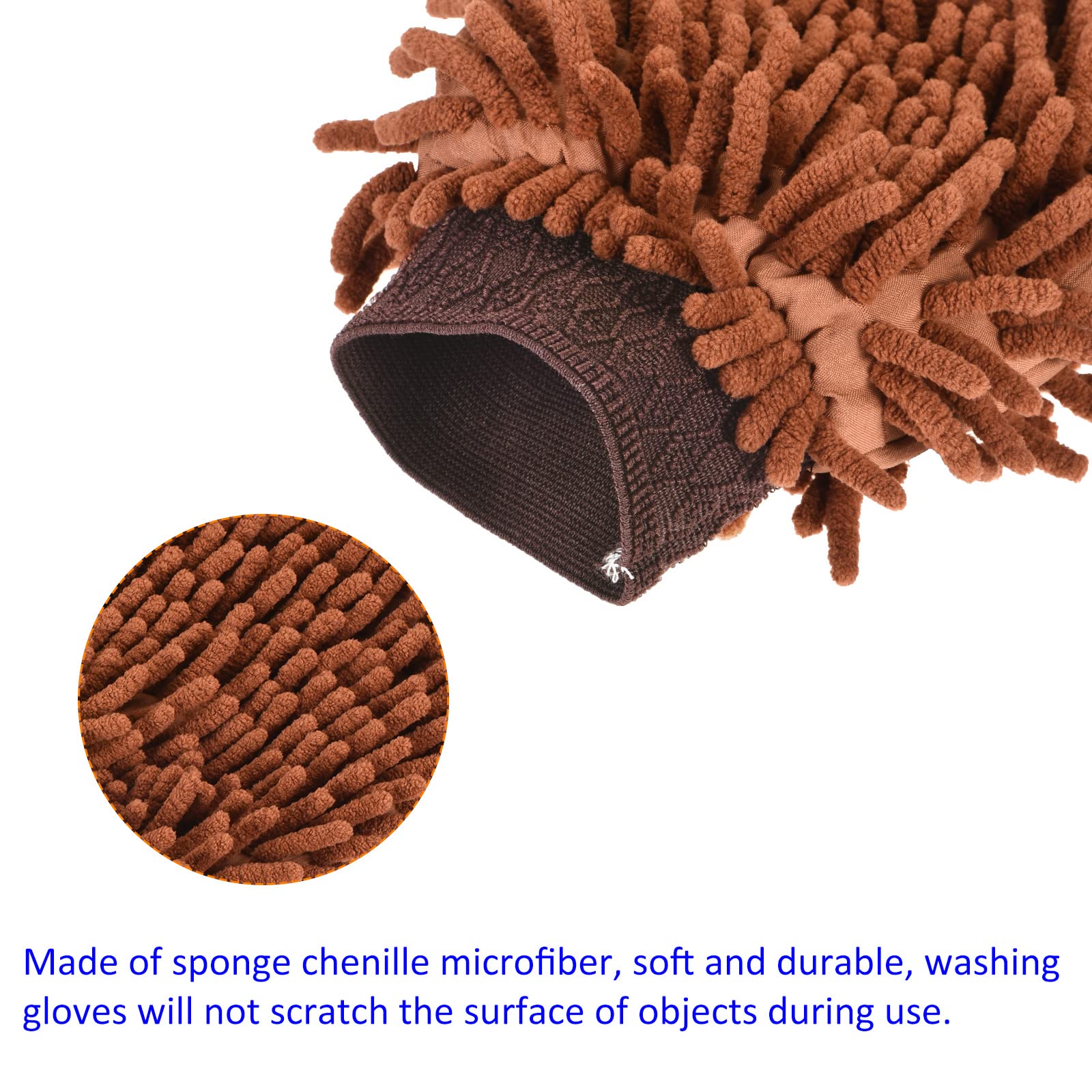 M METERXITY Microfiber Chenille Wash Mitt, Double Side Reusable Gloves for Cleaning Scratch-Free, Apply to Car Cleaning - Image 4