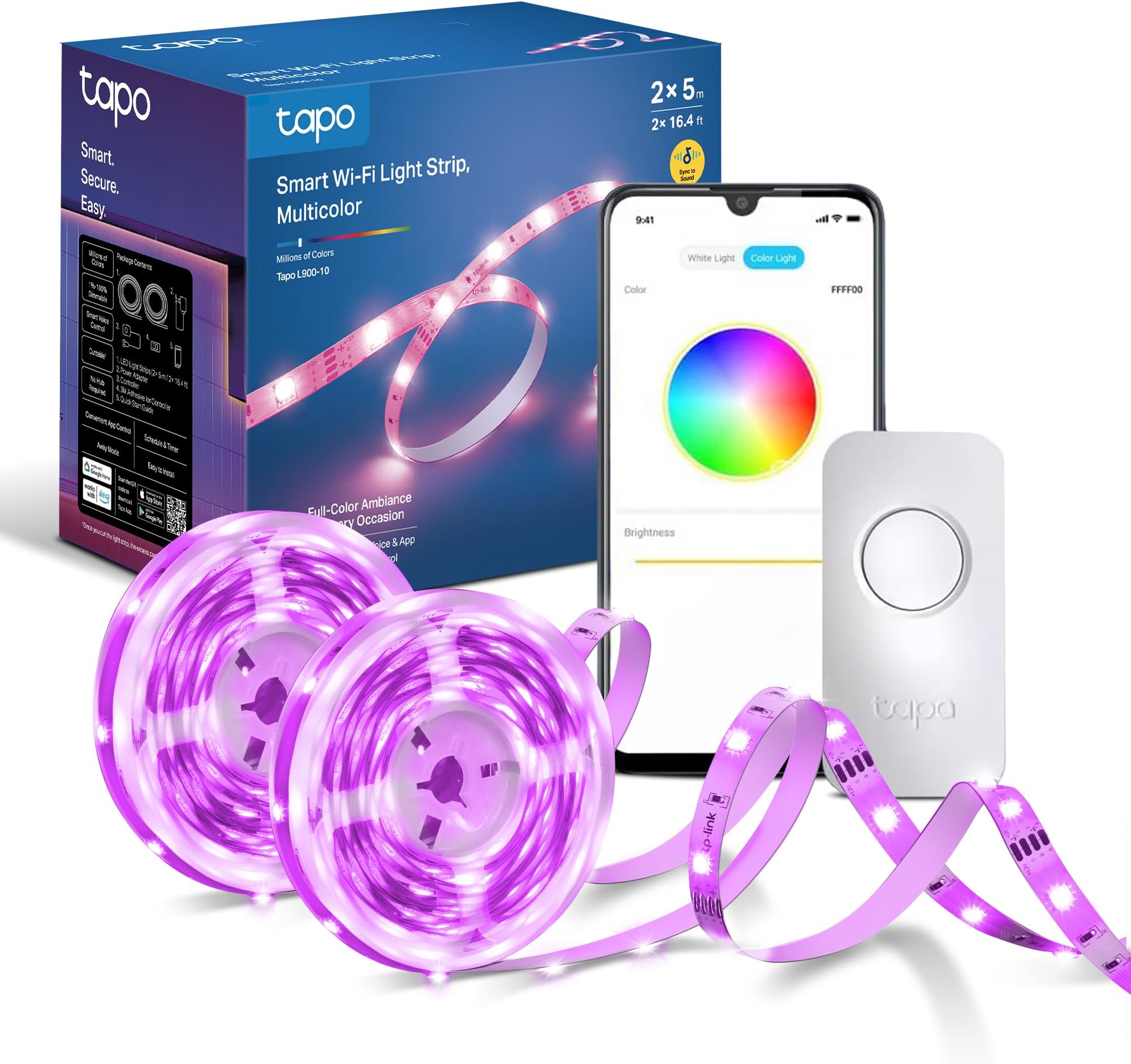 L900-10 LED Strip Light 10m (2x5m), Multicolour Led Lights for TV Bedroom, Smart Lighting Controls, Voice Control with Alexa & Google, Flexible Installation, Schedule & Timer