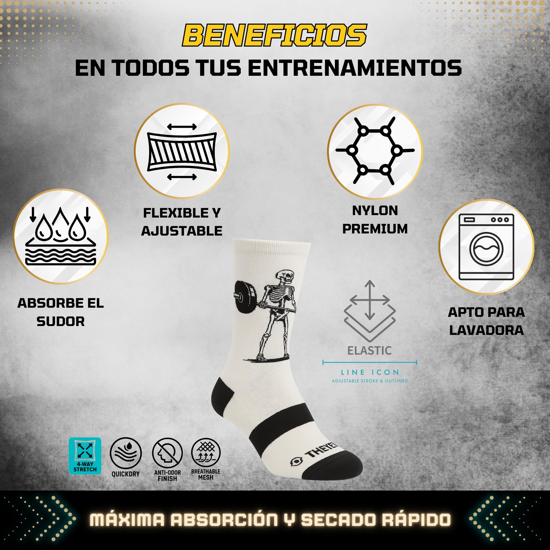 Theyet Calcetines Crossfit y Deporte Unisex | Diseños únicos divertidos | Técnicos, transpirables compresivos y cómodos para gimnasio, running, pádel y ciclismo | Talla 39-45