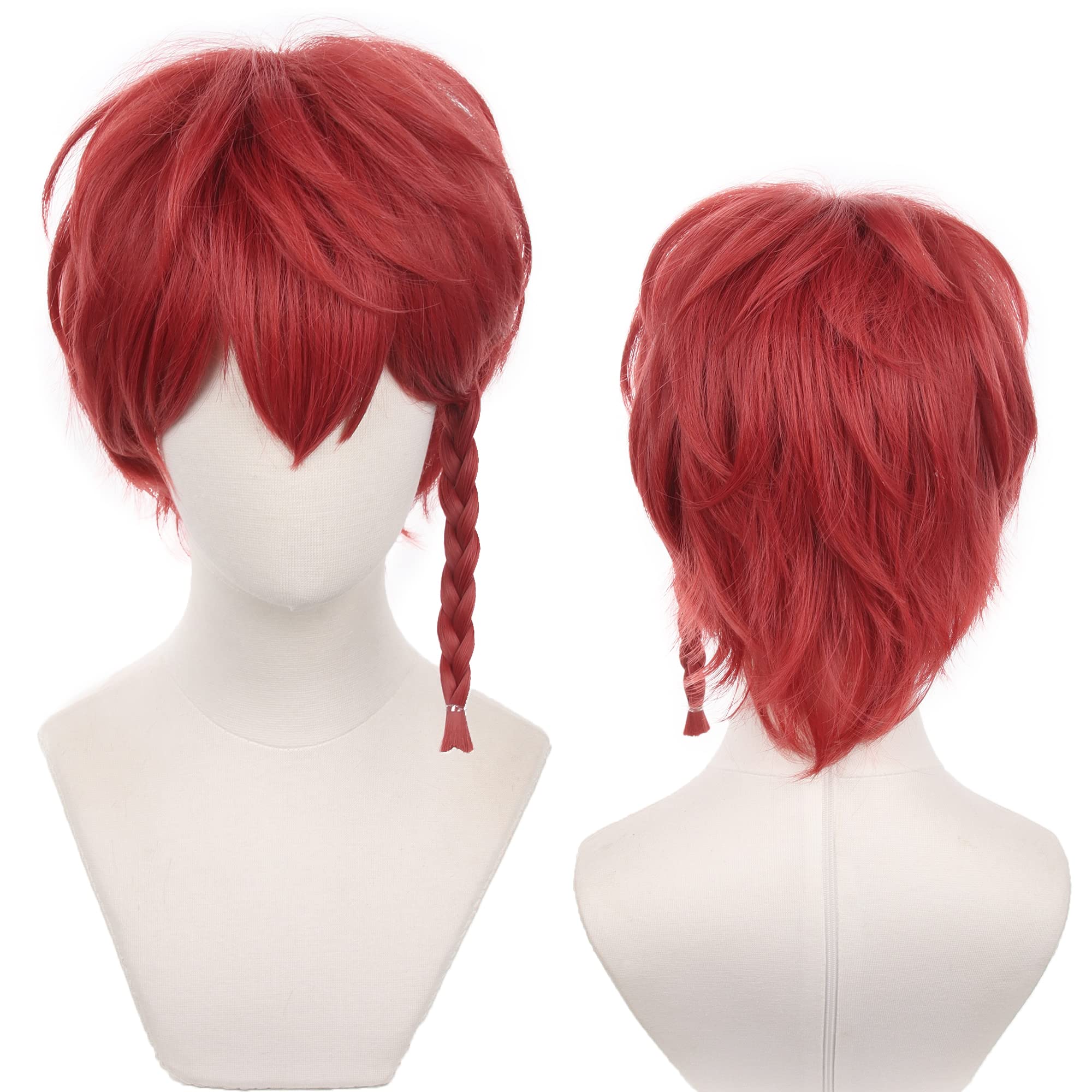 Unisex Red Thick Braids Short Wig for Men Women Halloween Christmas Conventions Cos Anime Party Replacement Synthetic Fabric Hair