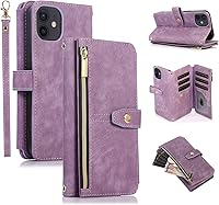 Vista 34 de UEEBAI Funda para iPhone 12 Mini de 5.4 pulgadas, 9 ranuras para tarjetas, cartera de cuero retro a prueba de golpes, con correa de mano, ranuras